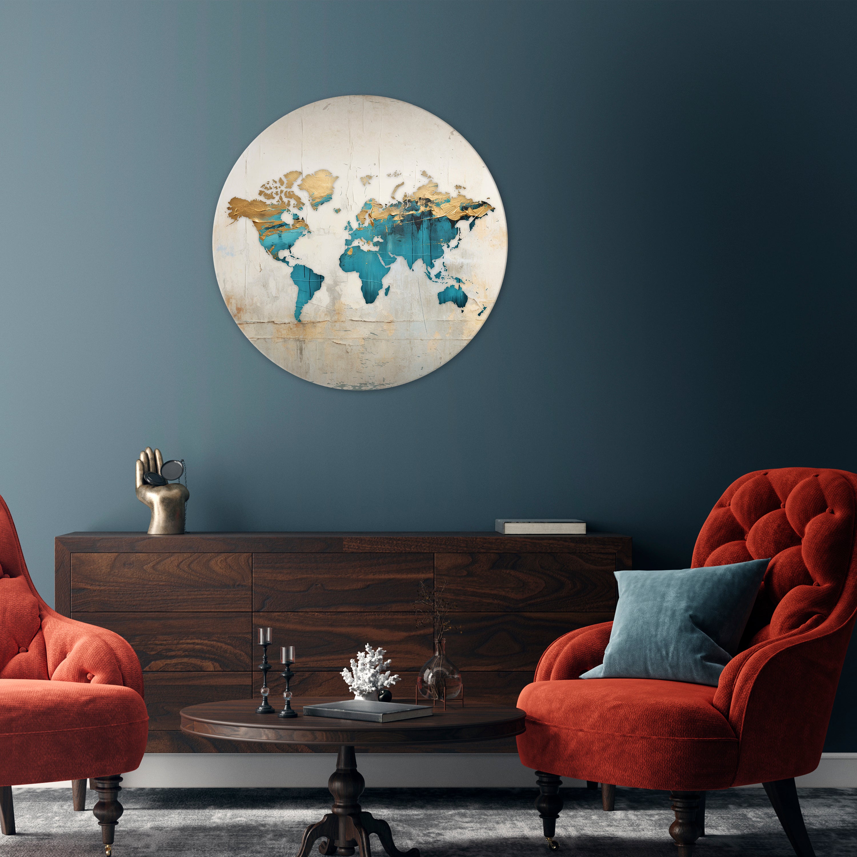 AZURE GILDED MAP Obraz okrągły