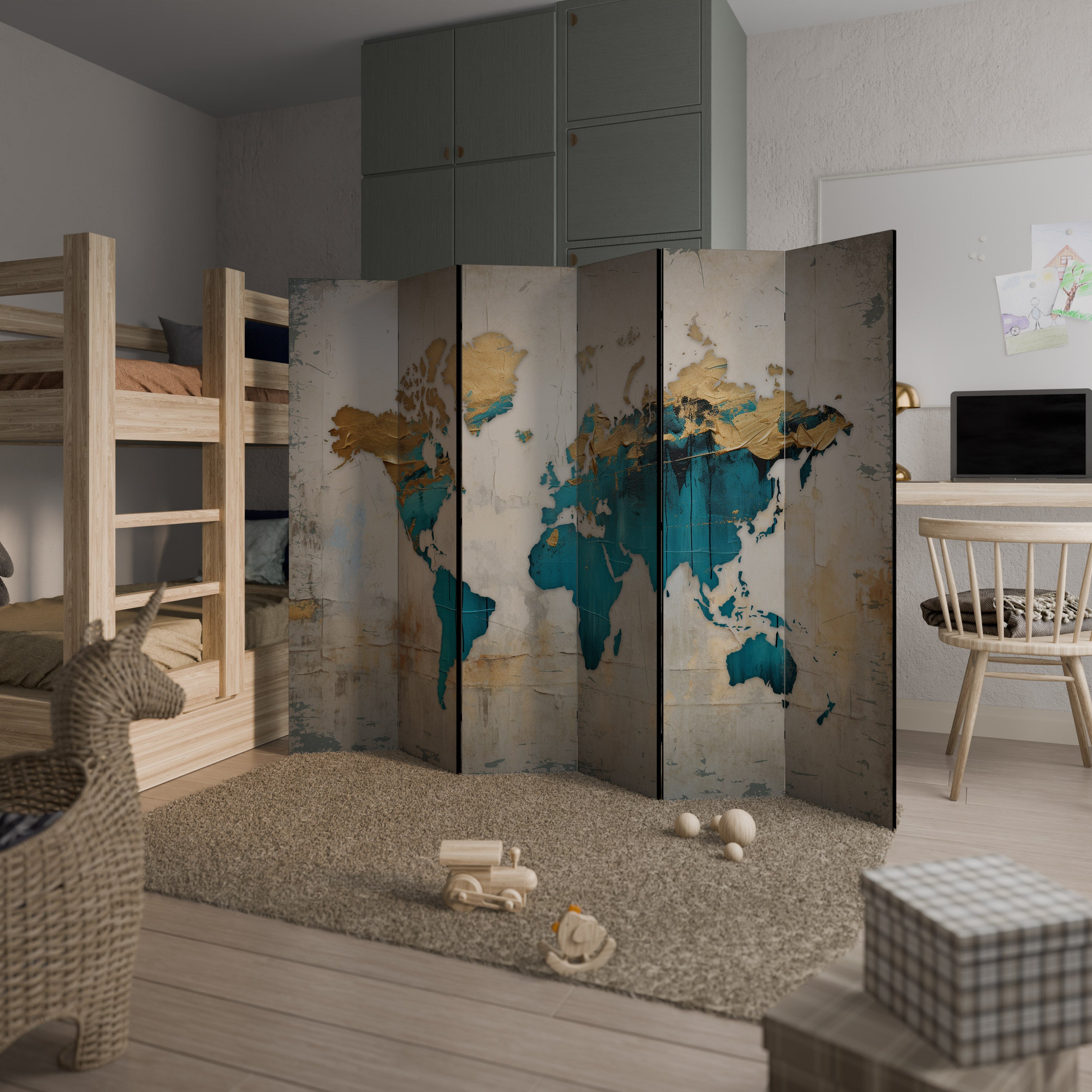 AZURE GILDED MAP Dekoracyjny parawan 6-skrzydłowy