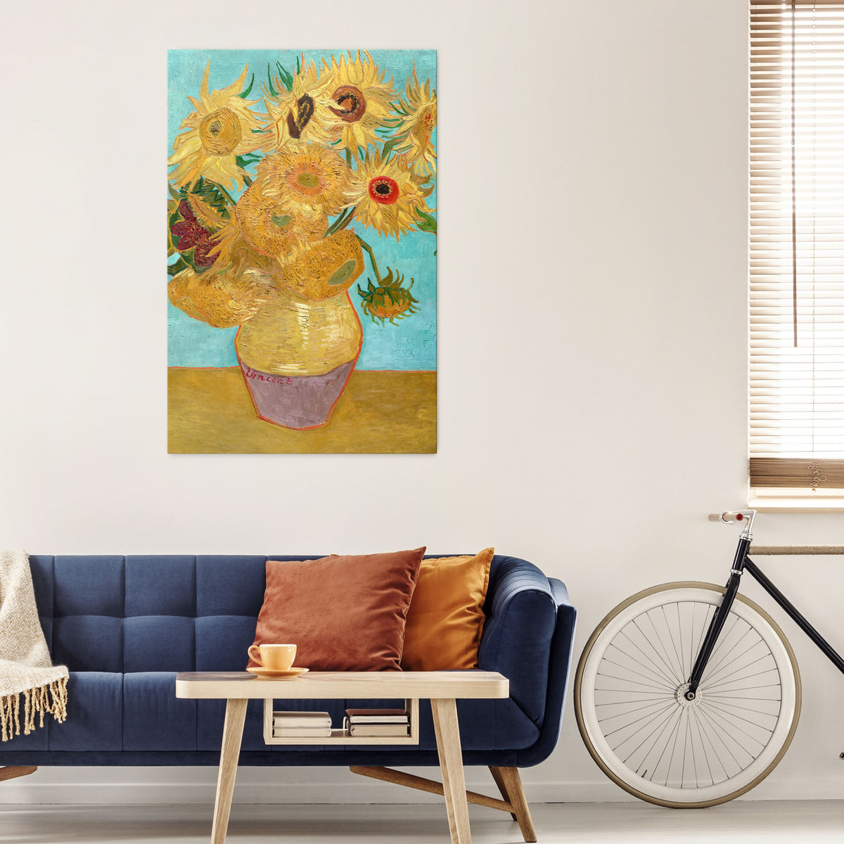 VASE WITH TWELVE SUNFLOWERS Pionowy obraz na płótnie