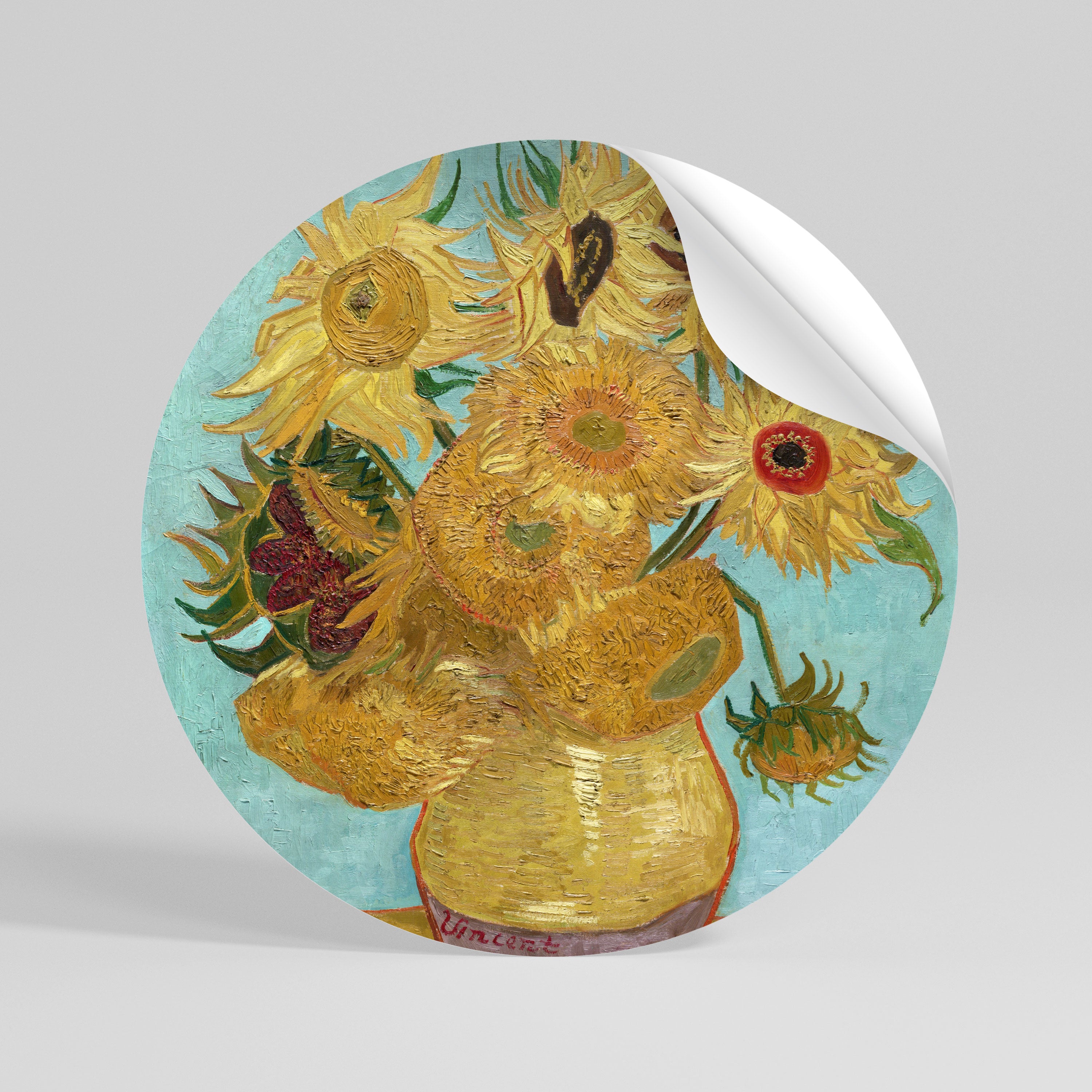 VASE WITH TWELVE SUNFLOWERS Naklejka - okrągła