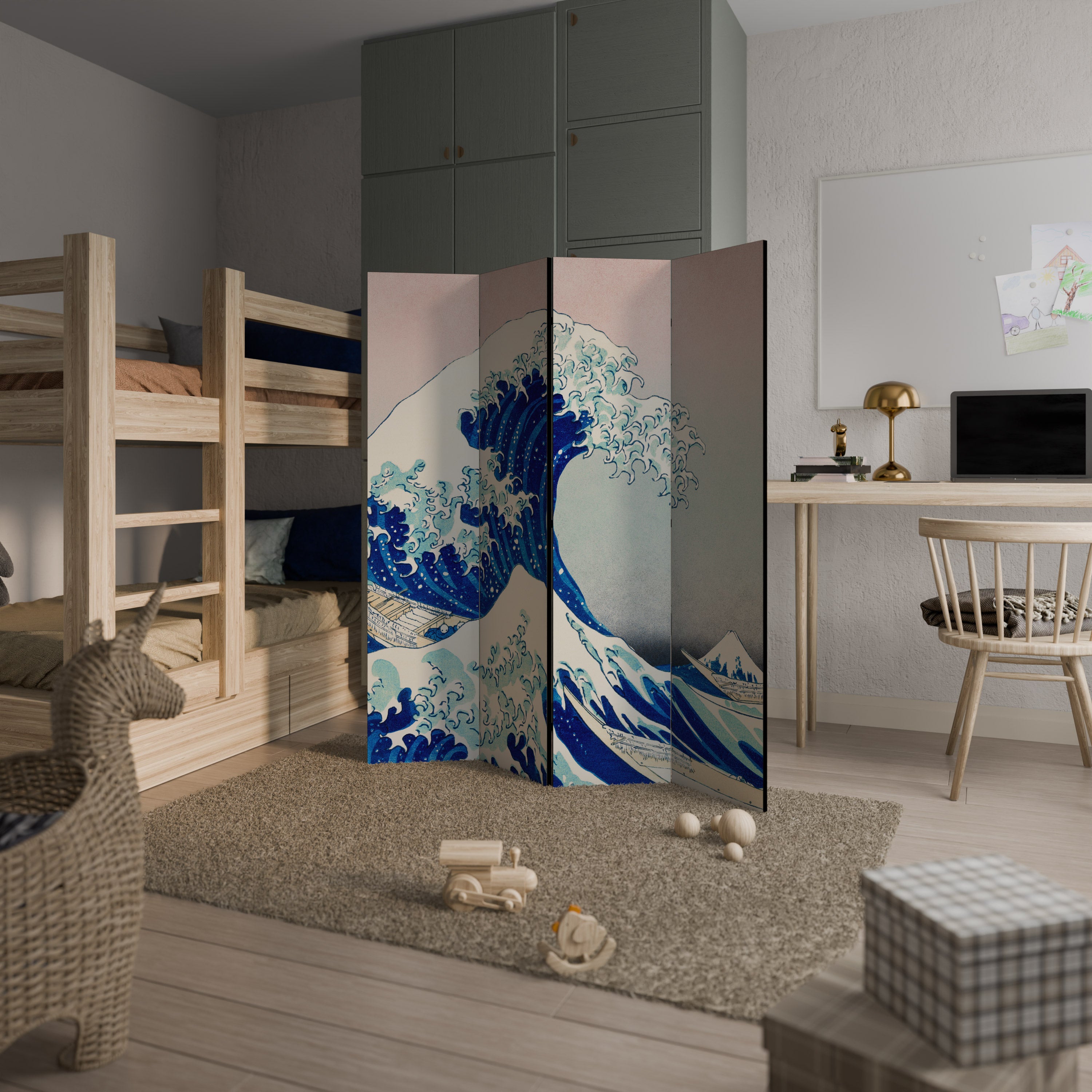 THE GREAT WAVE Dekoracyjny parawan 4-skrzydłowy