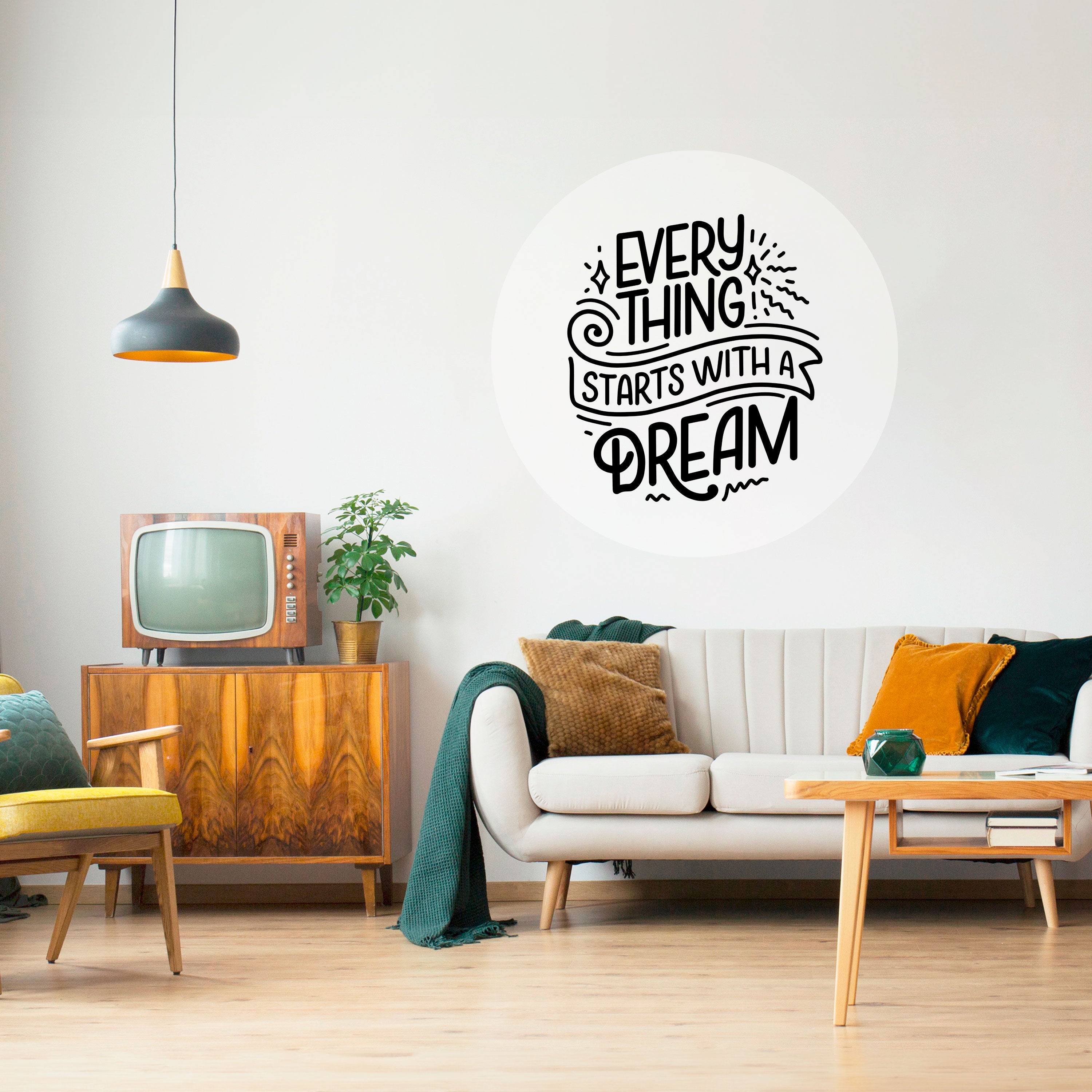 EVERYTHING STARTS WITH A DREAM Naklejka okrągła