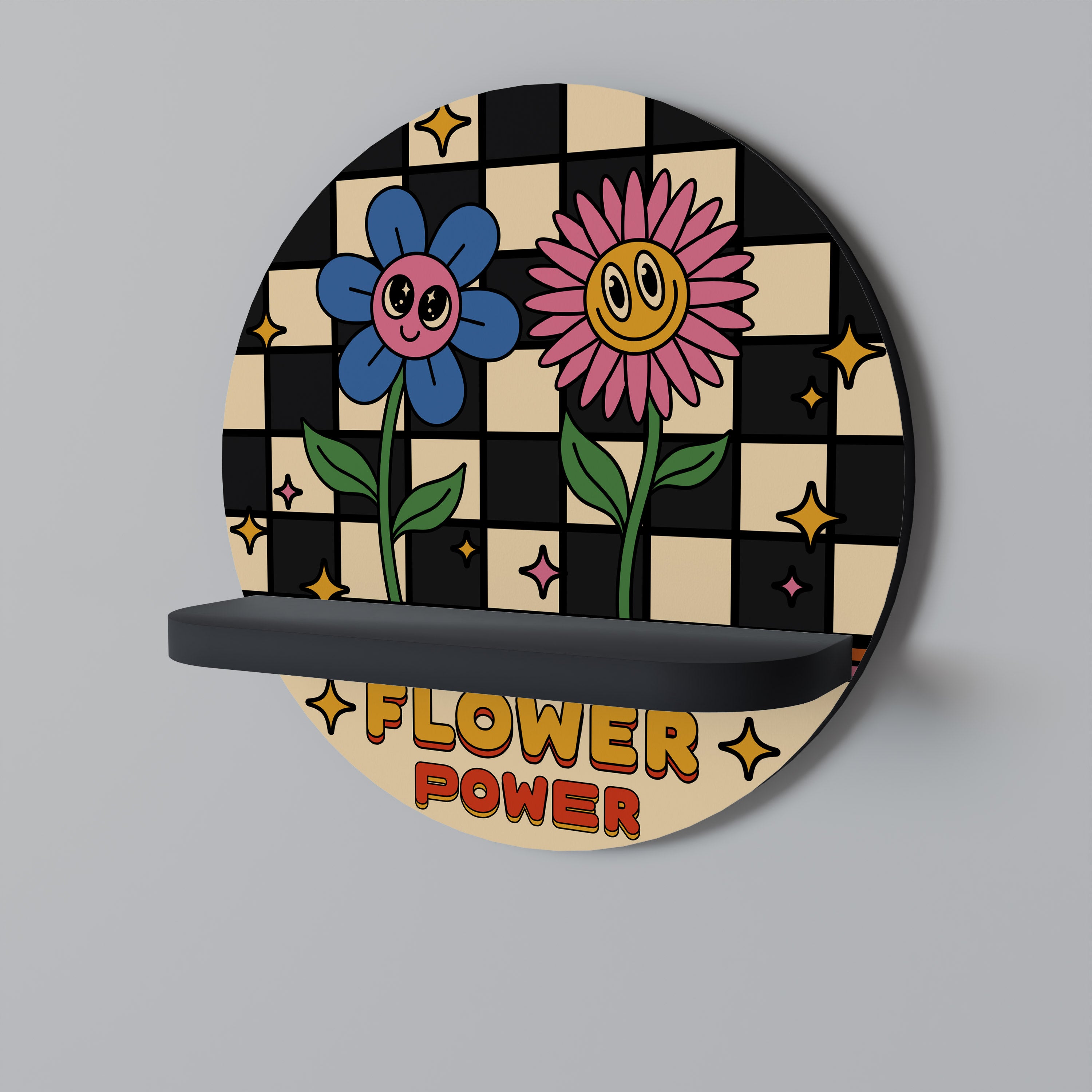 FLOWER POWER Półka okrągła Czarna