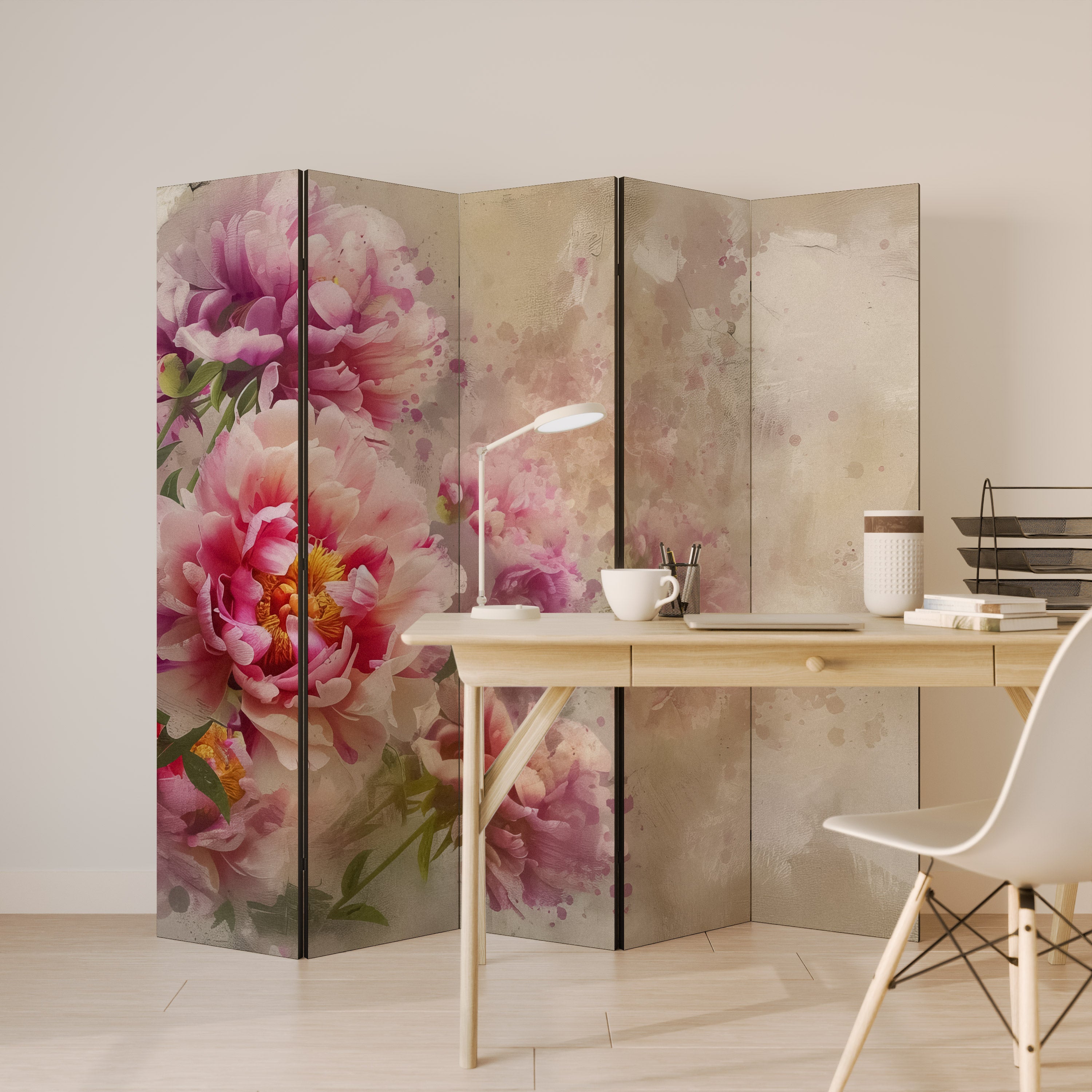 PEONY WHISPER Dekoracyjny parawan 5-skrzydłowy