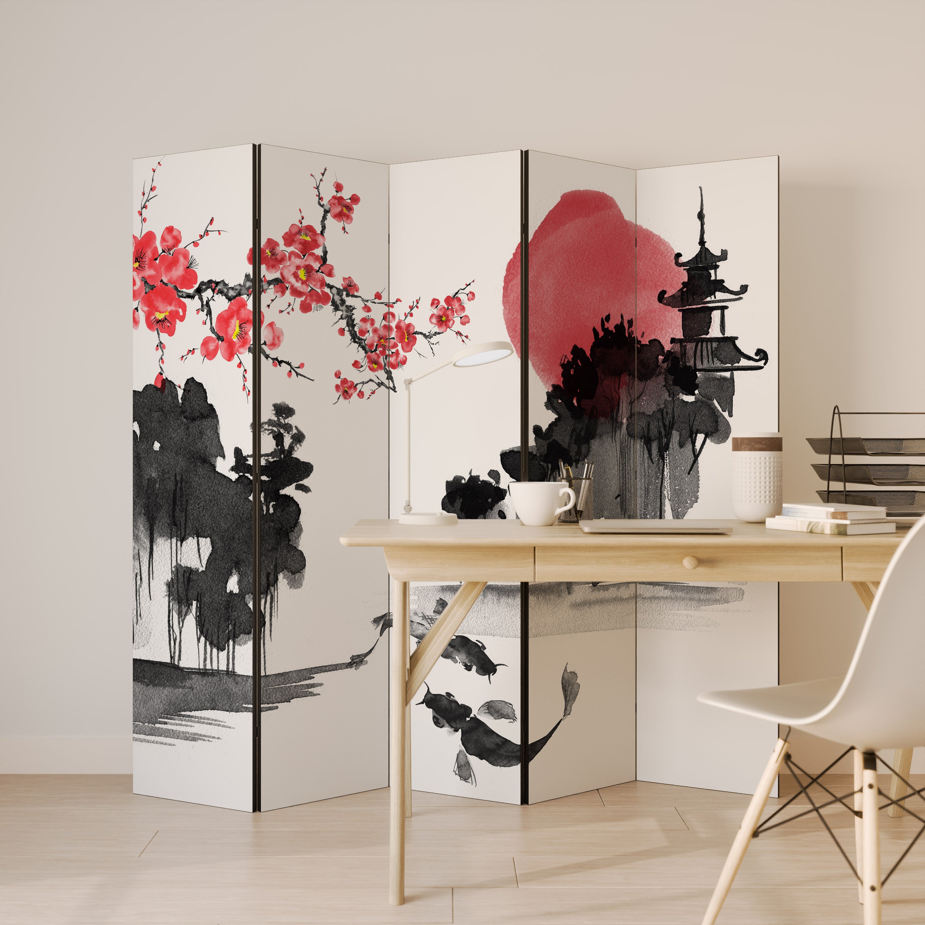 CHERRY SHADOWS Dekoracyjny parawan 5-skrzydłowy
