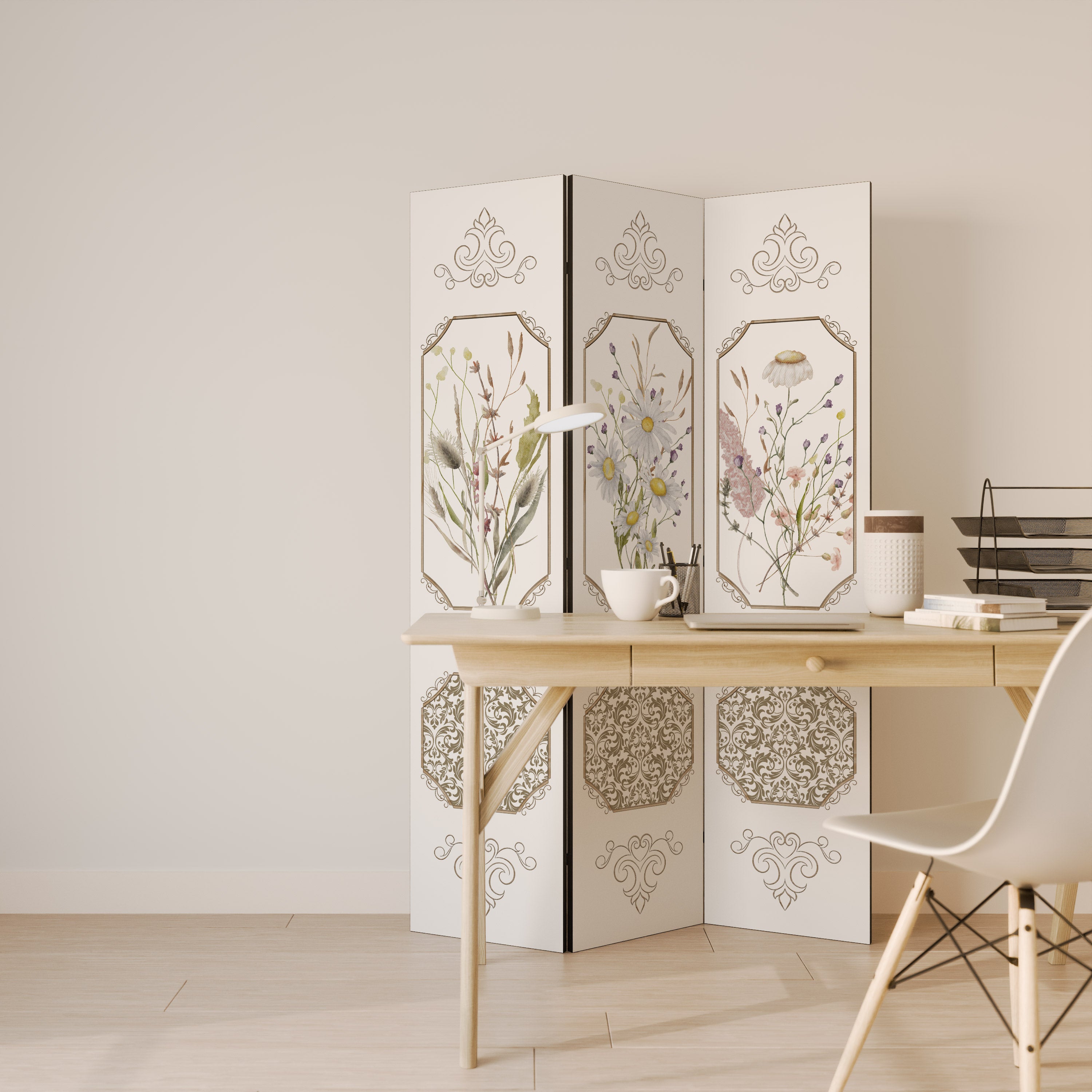 ELEGANT BOTANICAL TAPESTRY Dekoracyjny parawan 3-skrzydłowy