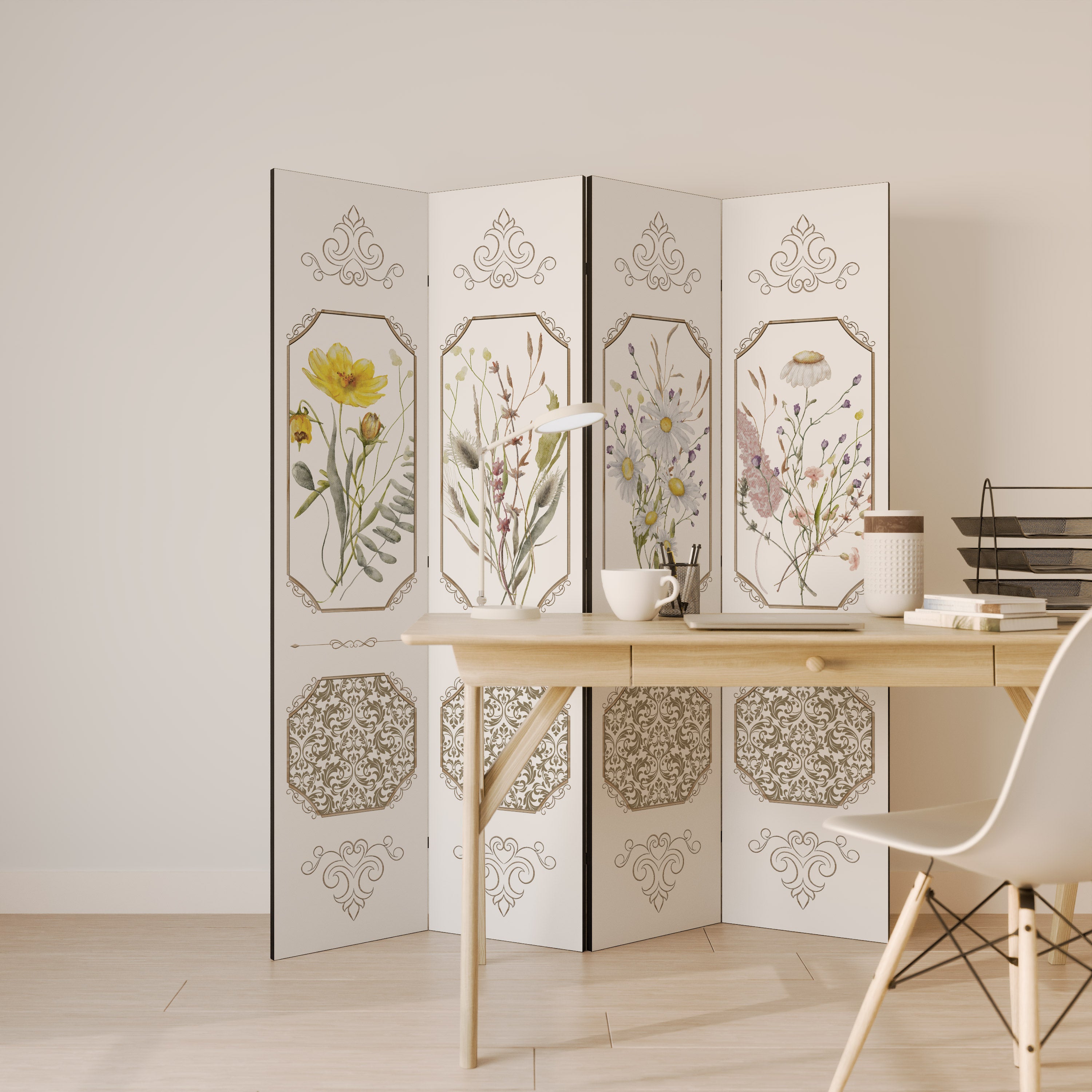 ELEGANT BOTANICAL TAPESTRY Dekoracyjny parawan 4-skrzydłowy