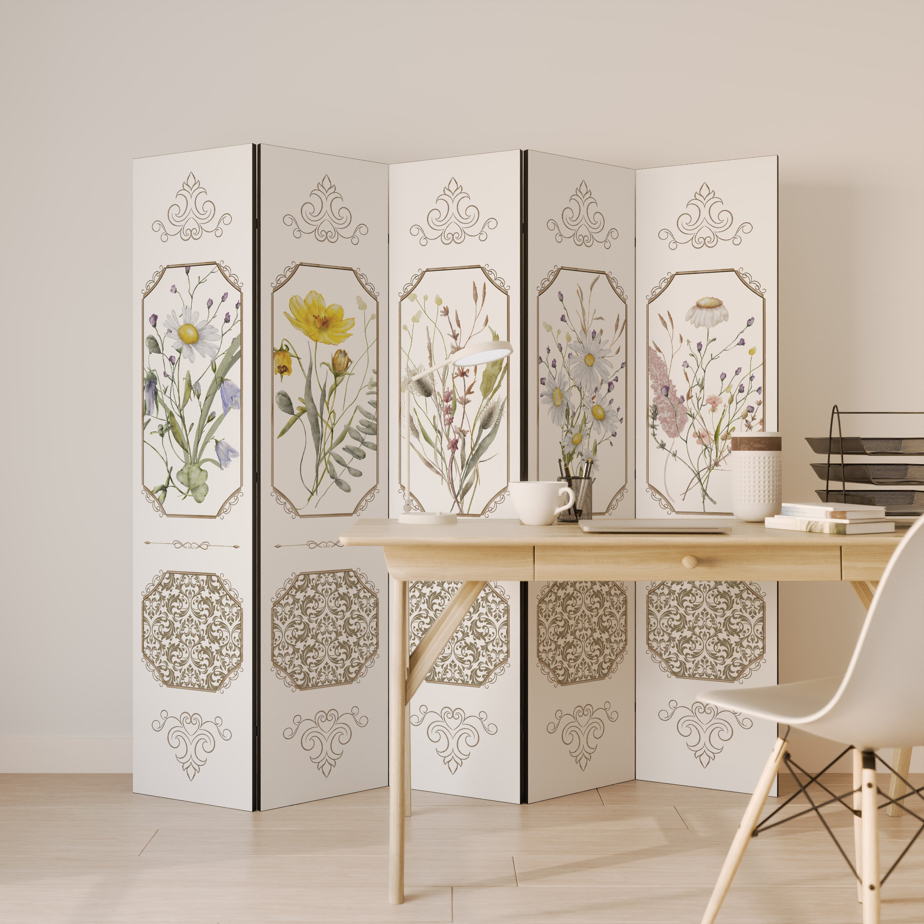 ELEGANT BOTANICAL TAPESTRY Dekoracyjny parawan 5-skrzydłowy