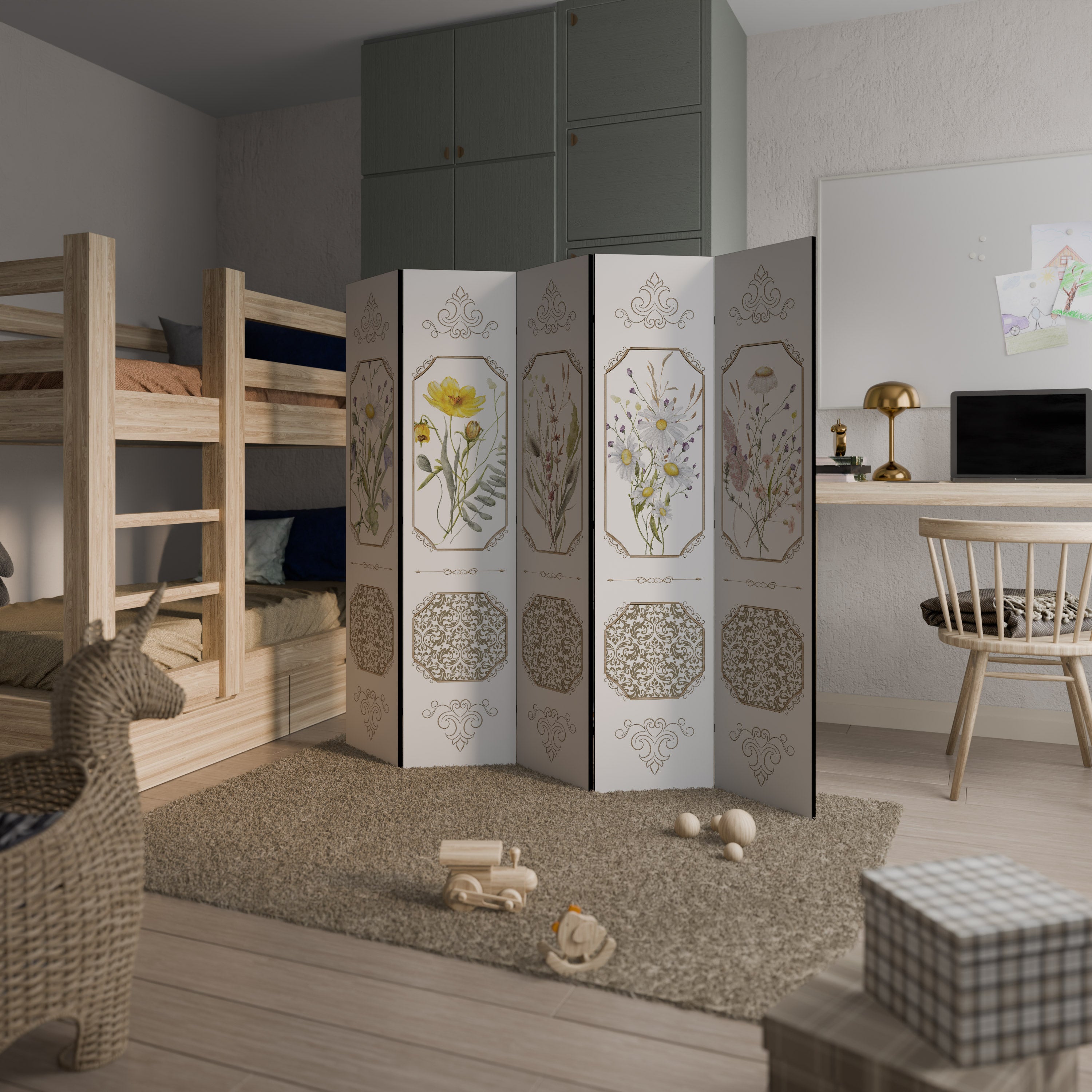 ELEGANT BOTANICAL TAPESTRY Dekoracyjny parawan 5-skrzydłowy