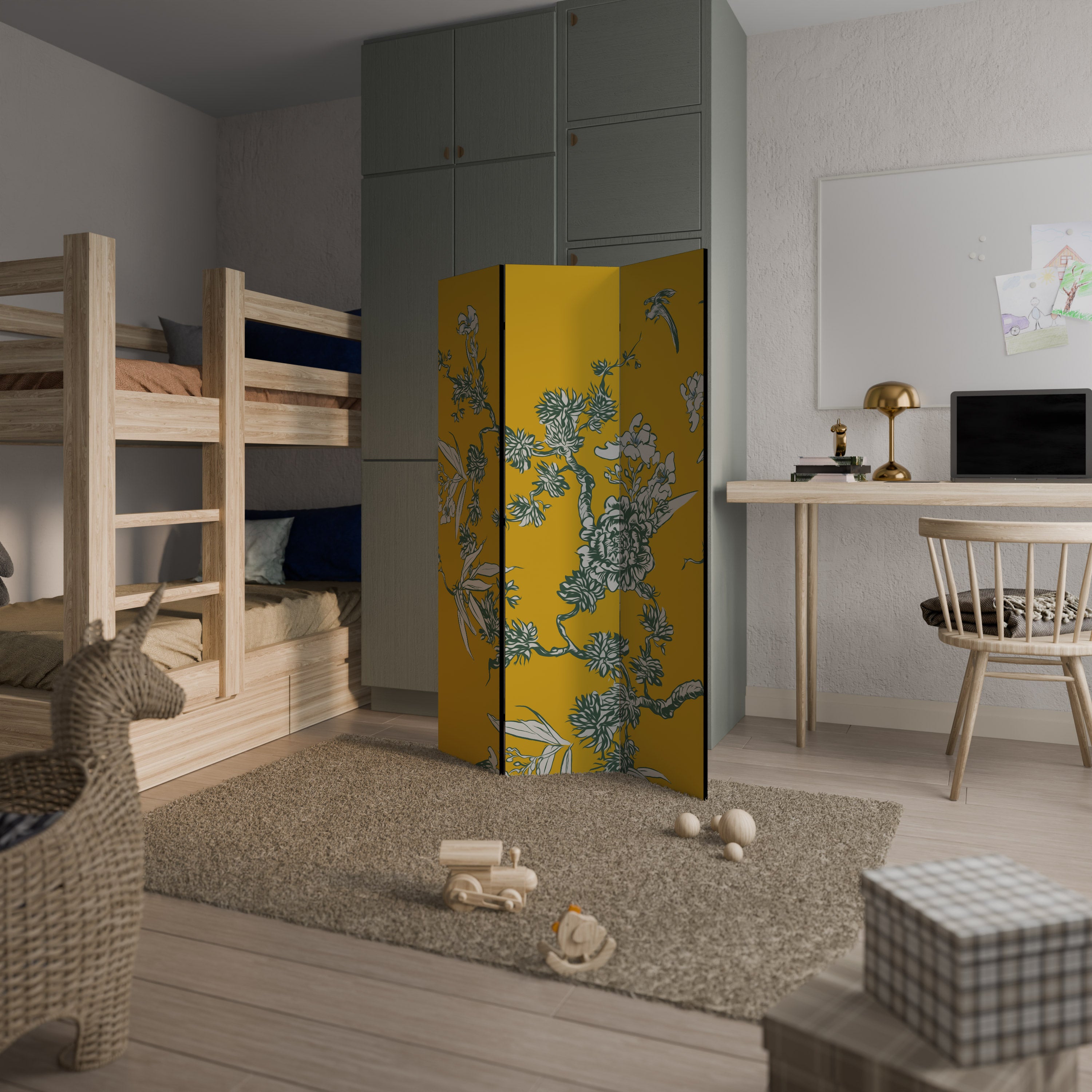 YELLOW CHINOISERIE Dekoracyjny parawan 3-skrzydłowy