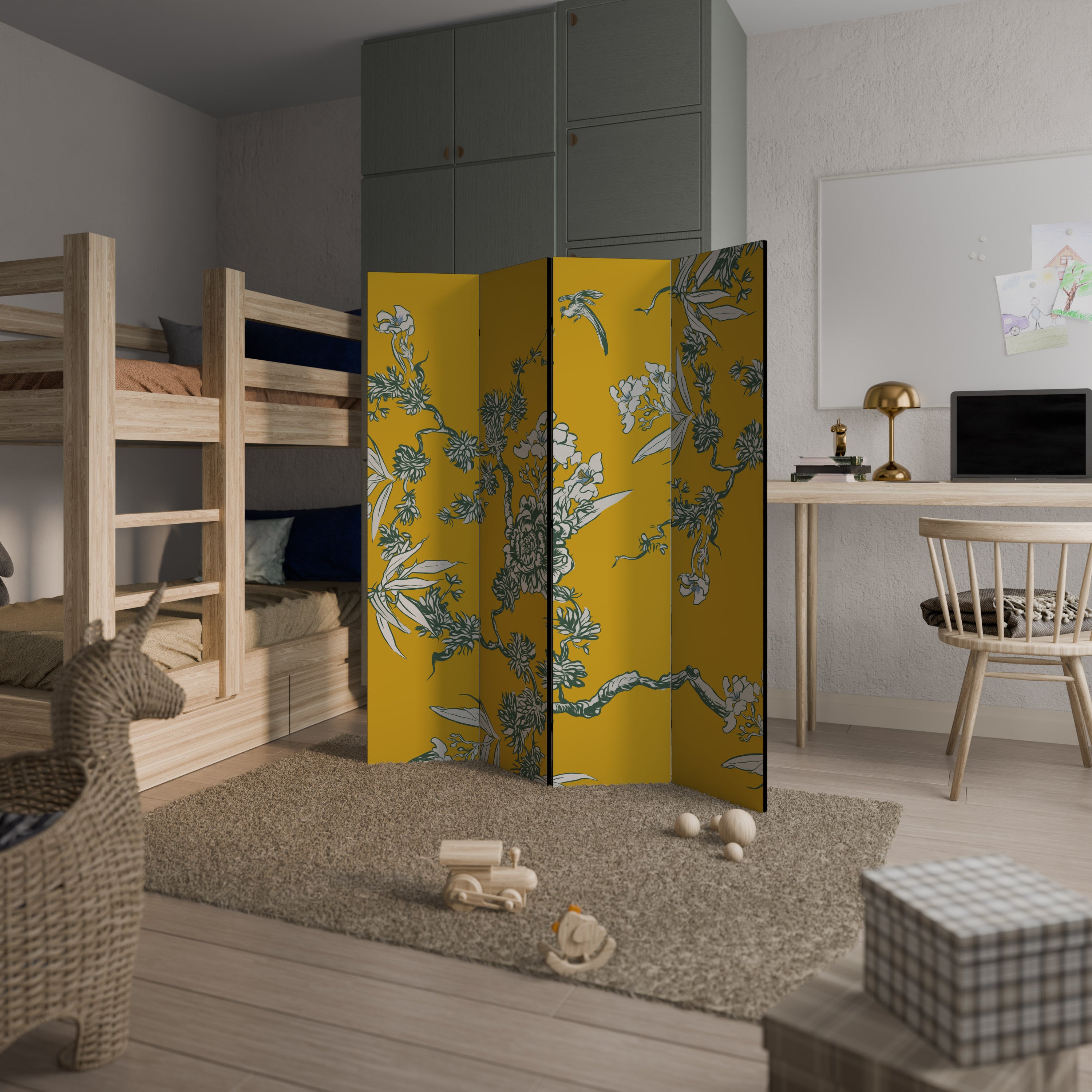 YELLOW CHINOISERIE Dekoracyjny parawan 4-skrzydłowy