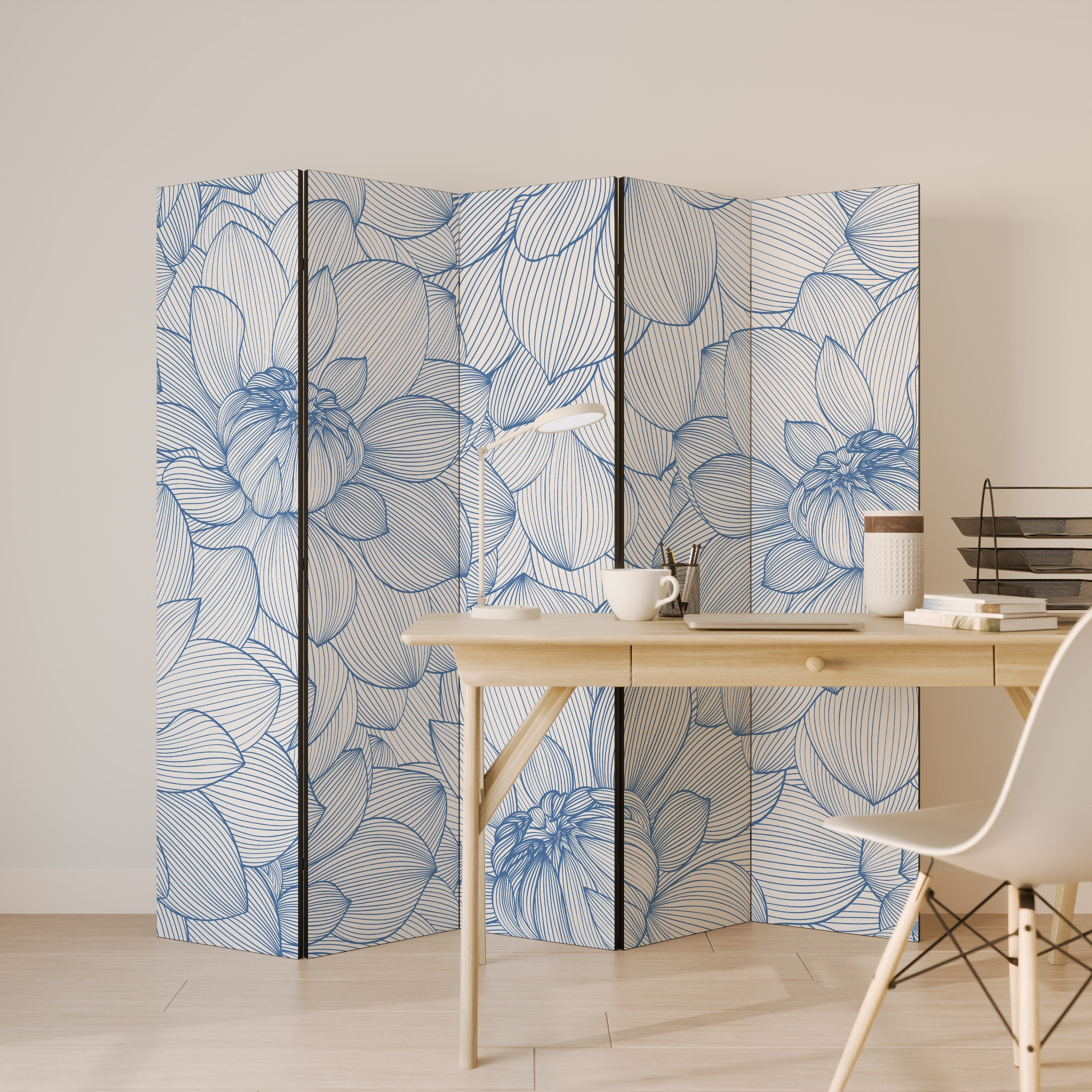 LUSH LINEAR BLOOMS Dekoracyjny parawan 5-skrzydłowy