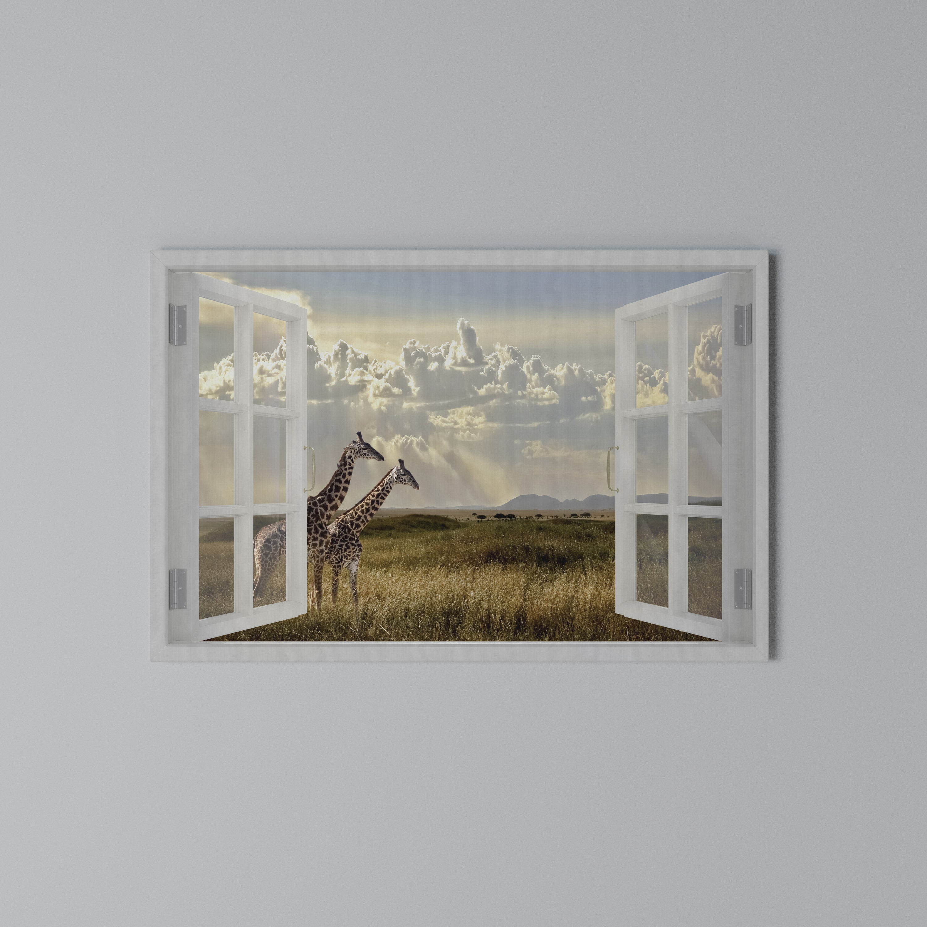 GIRAFFE GAZE WINDOW Poziomy obraz na płótnie