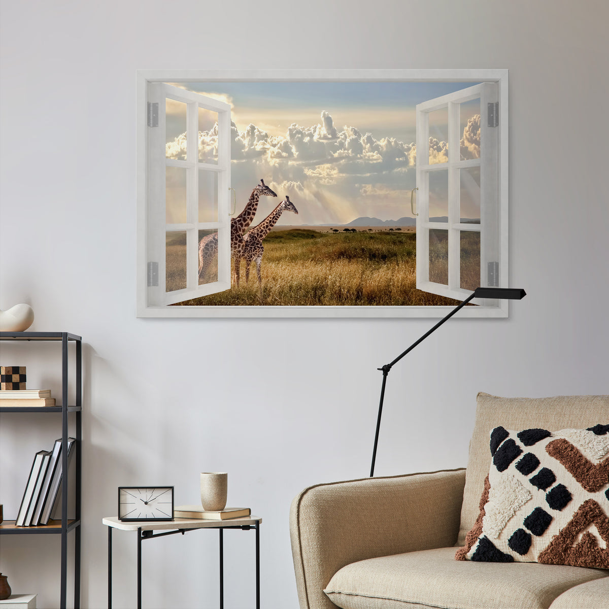 GIRAFFE GAZE WINDOW Poziomy obraz na płótnie