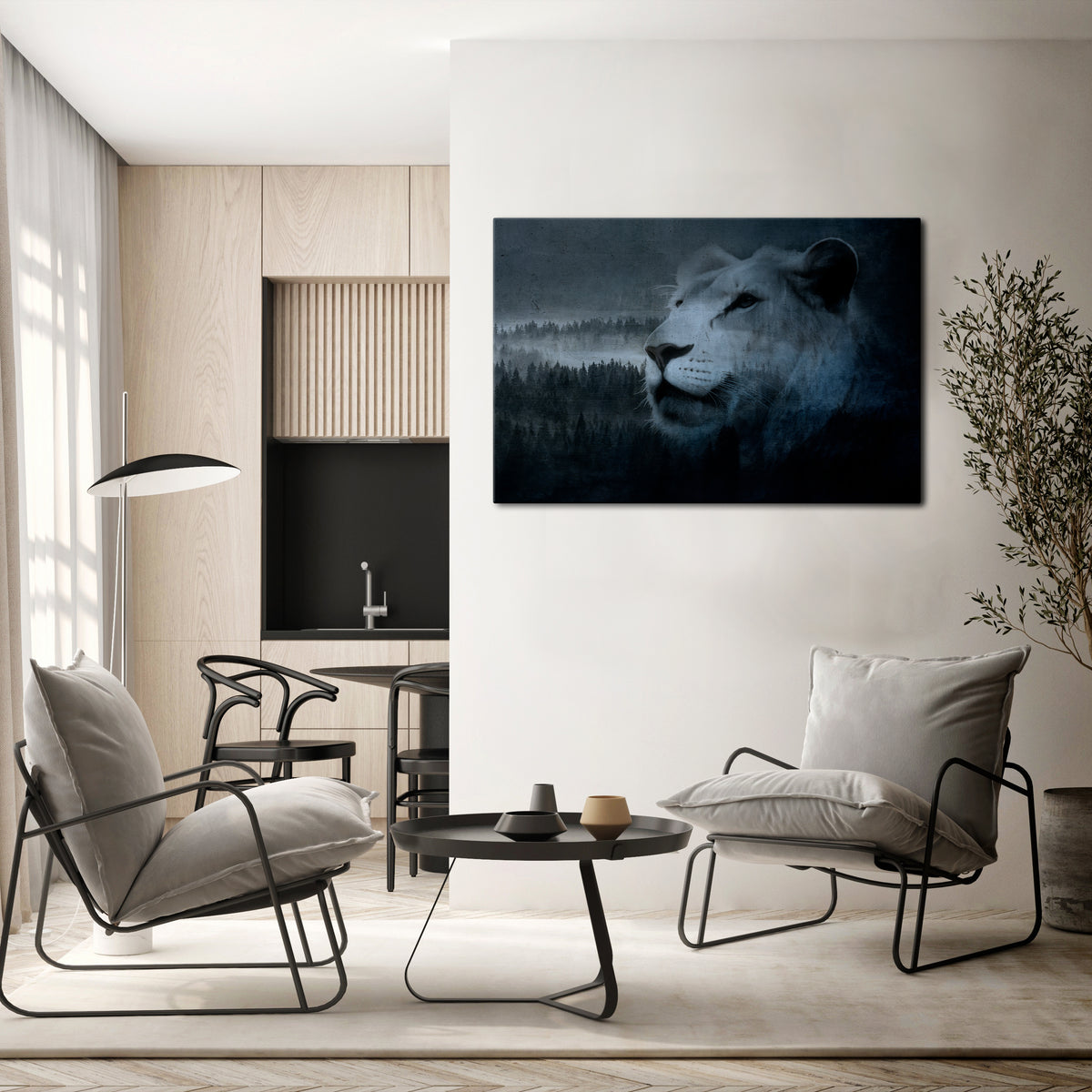 LION'S HARMONY IN BLUE Poziomy obraz na płótnie