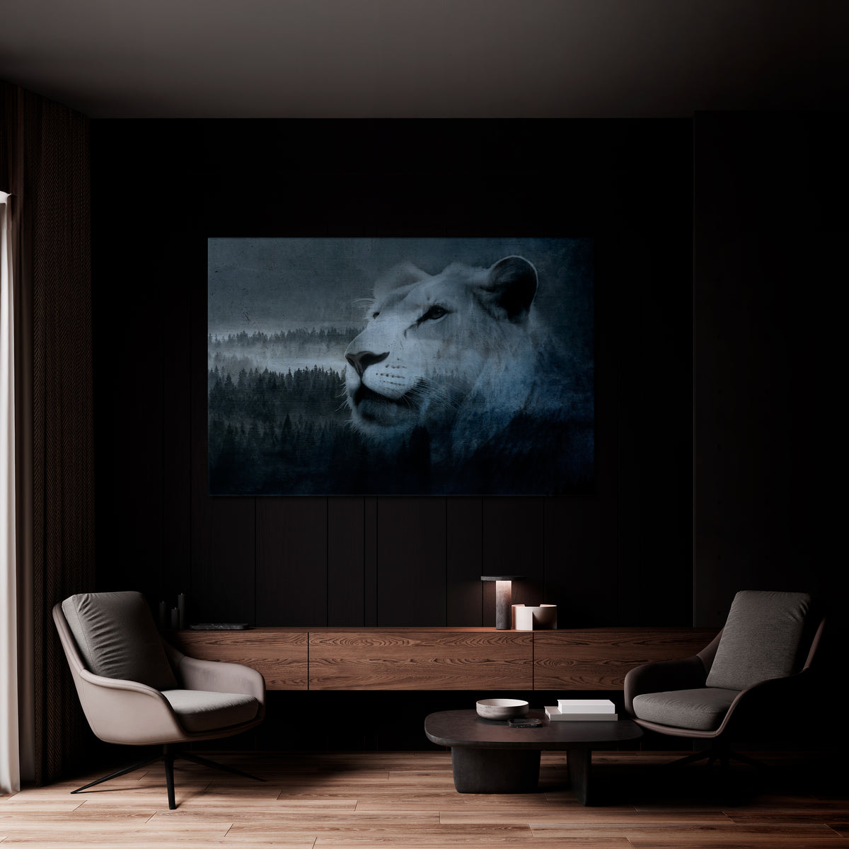 LION'S HARMONY IN BLUE Poziomy obraz na płótnie
