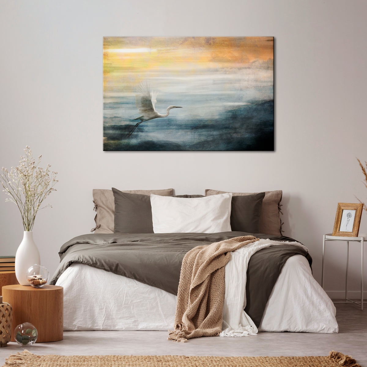 HERON IN FLY Poziomy obraz na płótnie