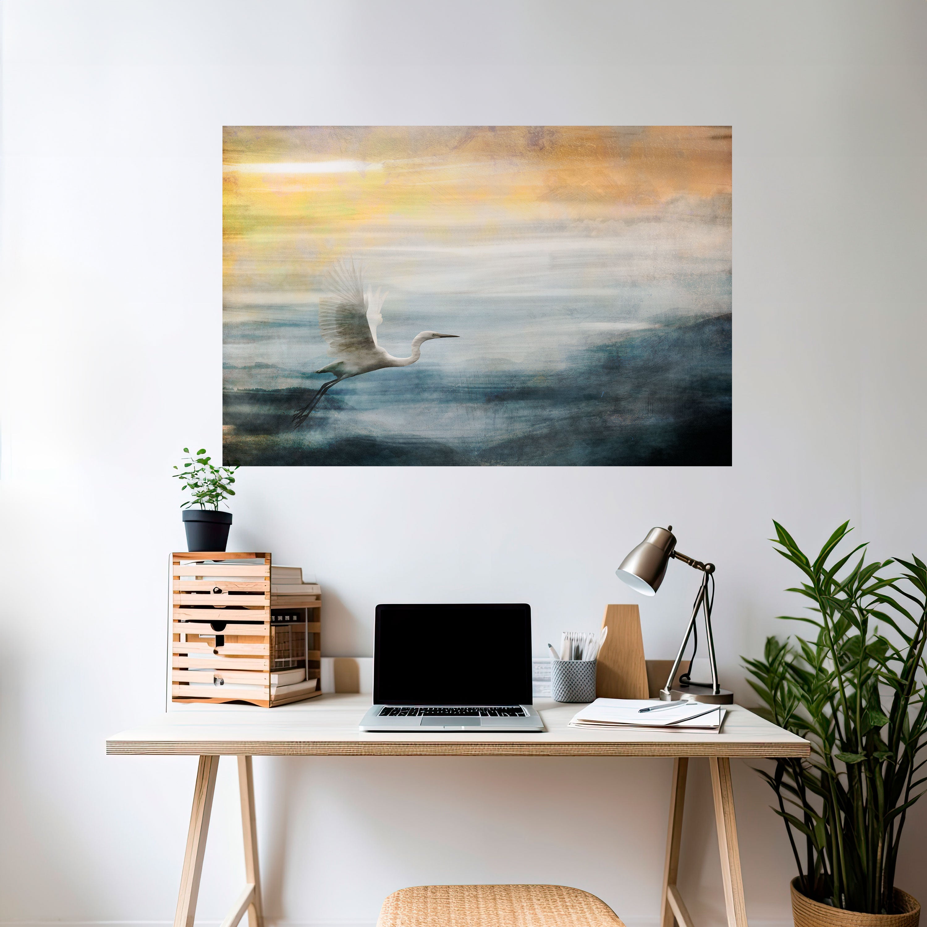HERON IN FLY Naklejka/Plakat poziomy