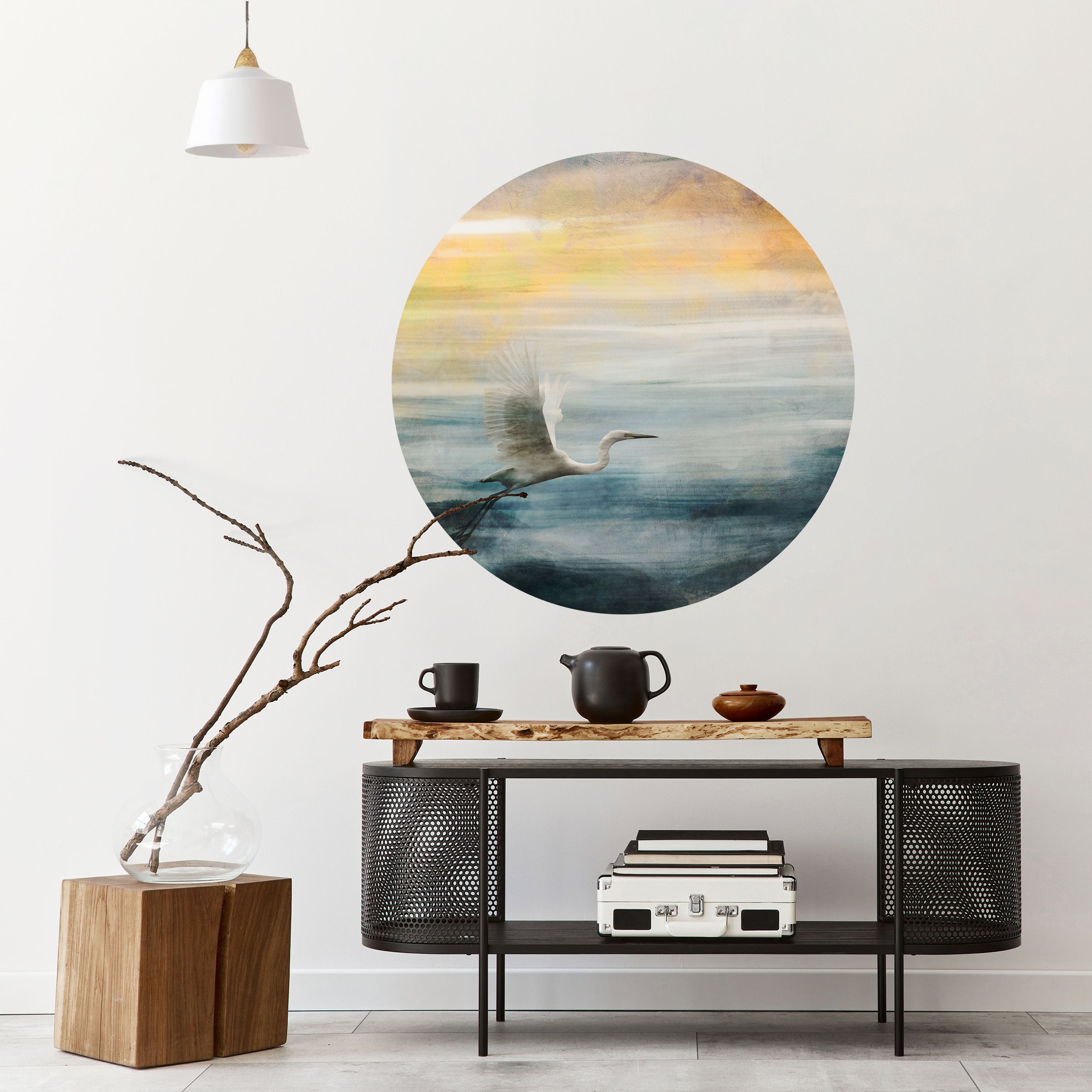 HERON IN FLY Naklejka okrągła