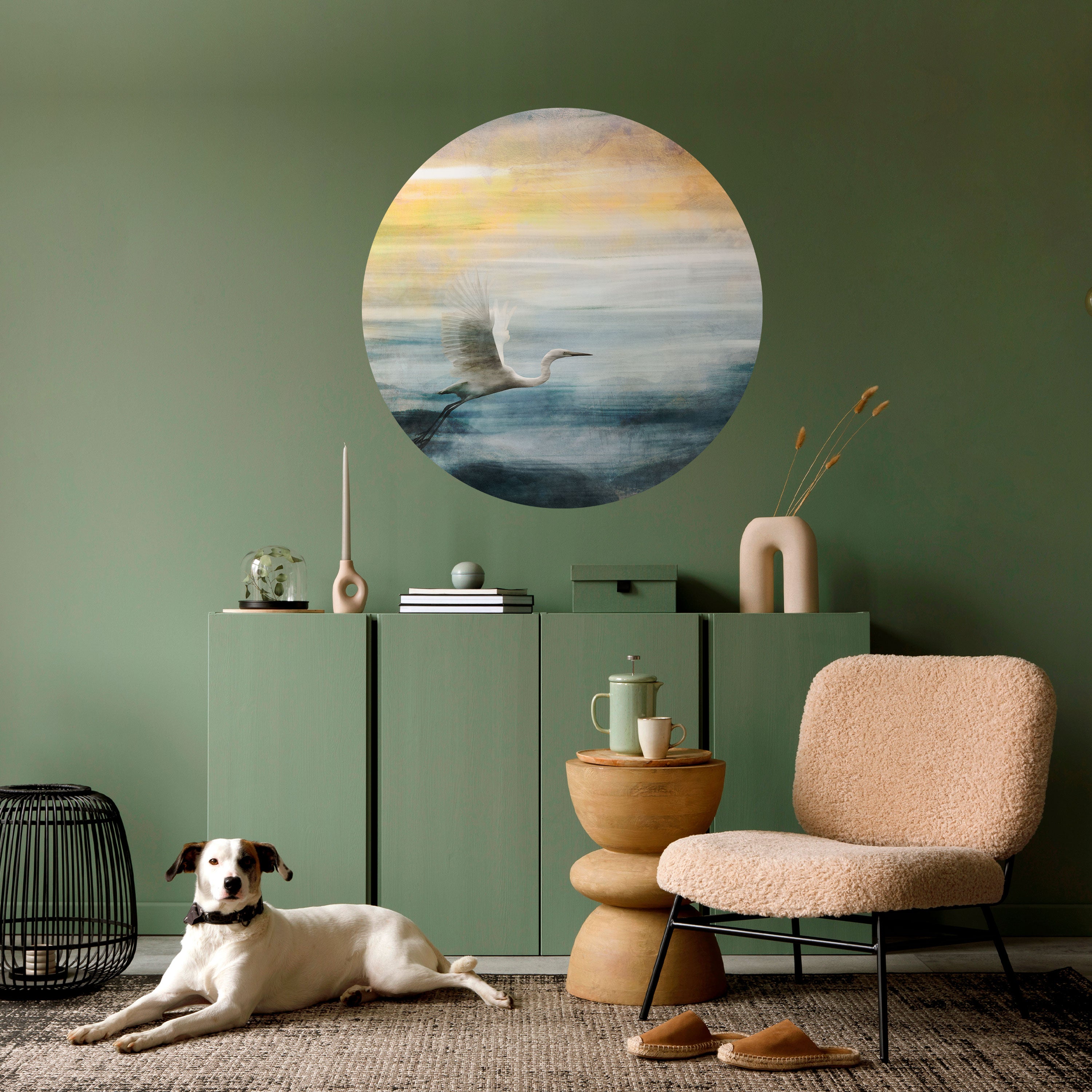 HERON IN FLY Naklejka okrągła