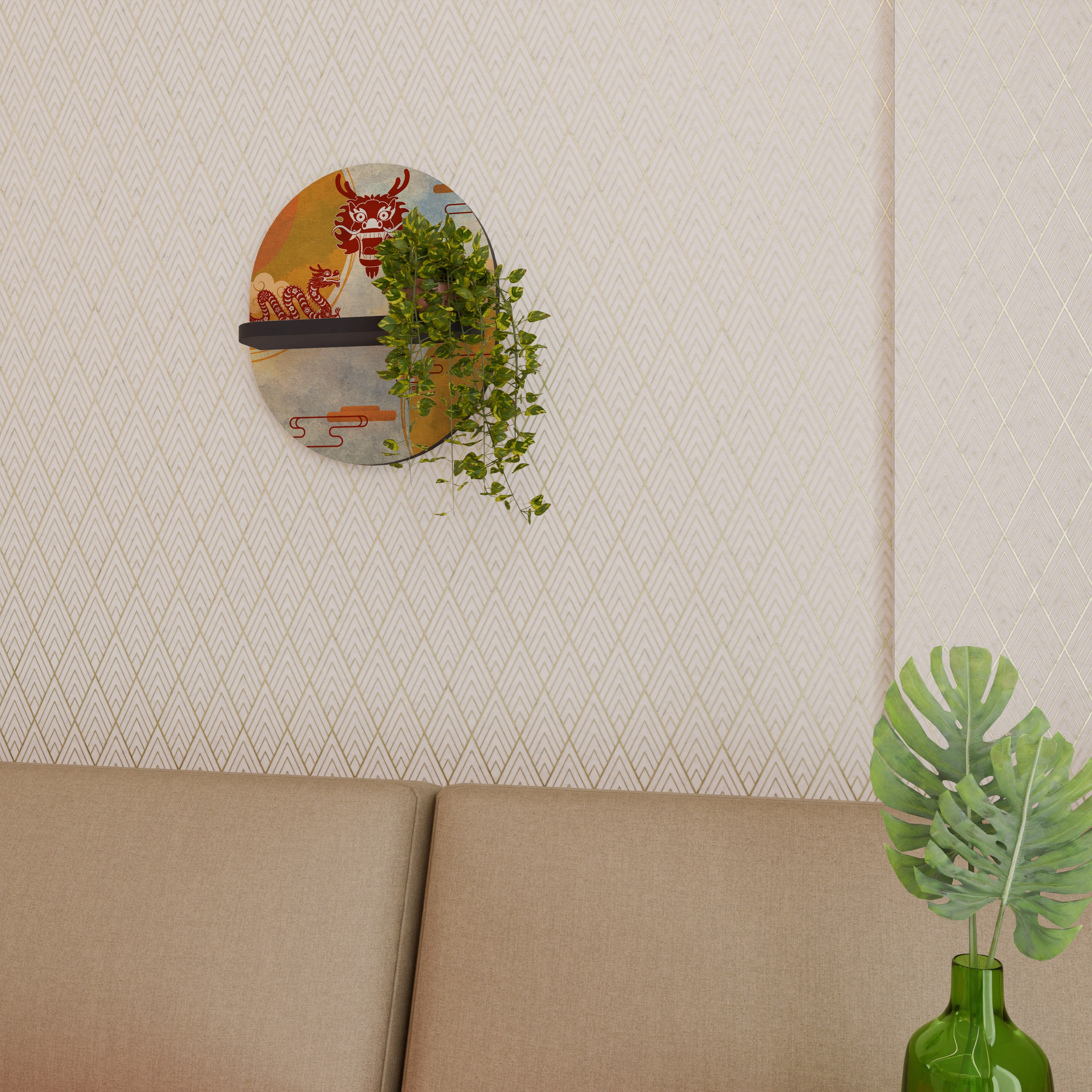 MYSTICAL DRAGON Półka owalna Czarna