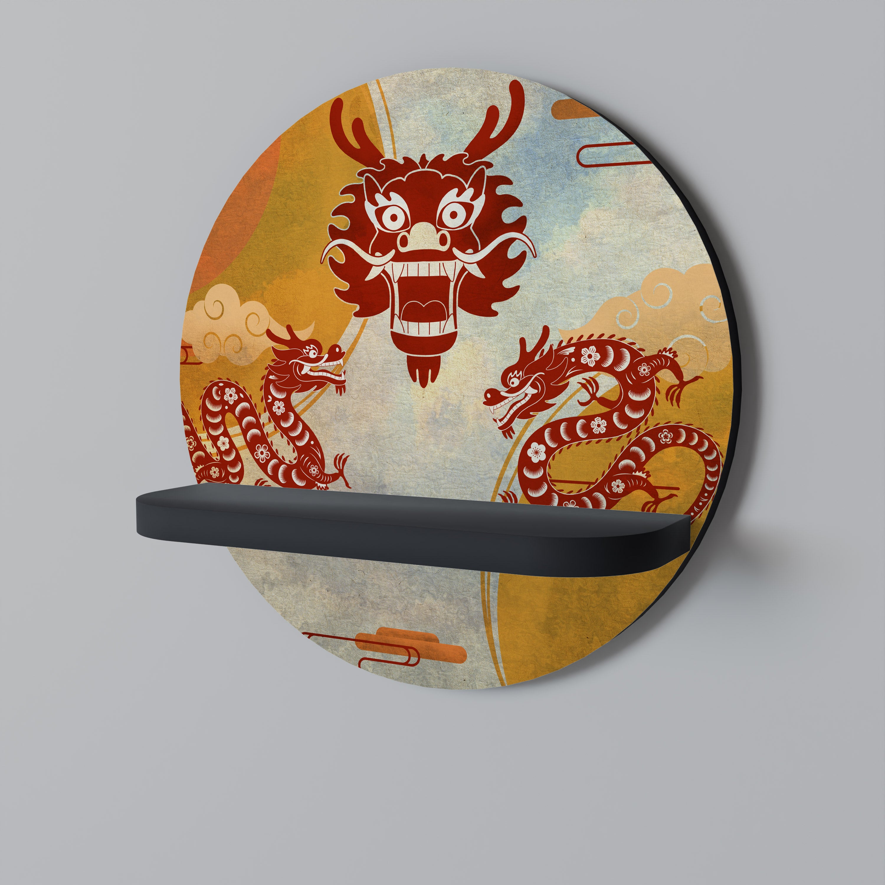 MYSTICAL DRAGON Półka okrągła Czarna