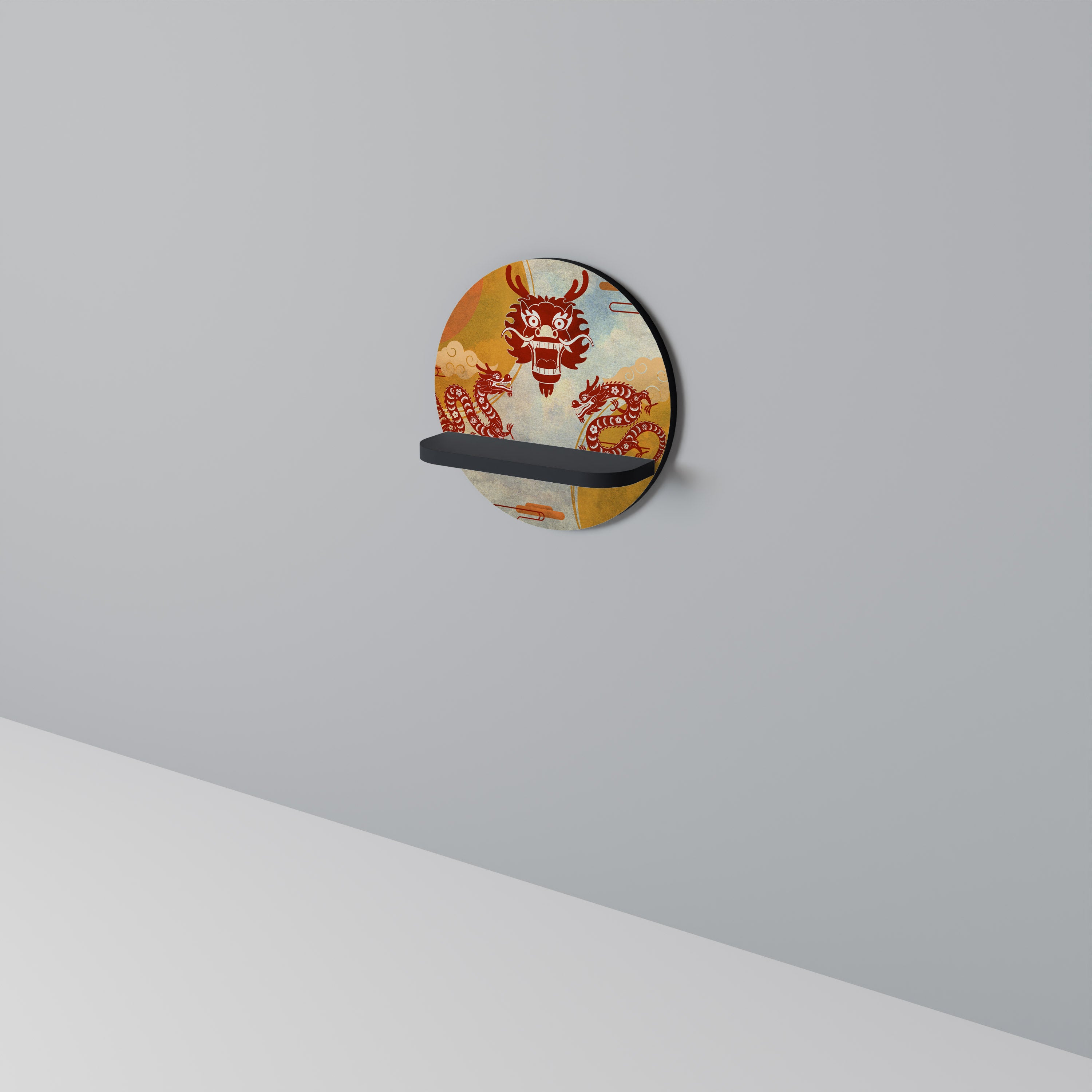 MYSTICAL DRAGON Półka okrągła Czarna