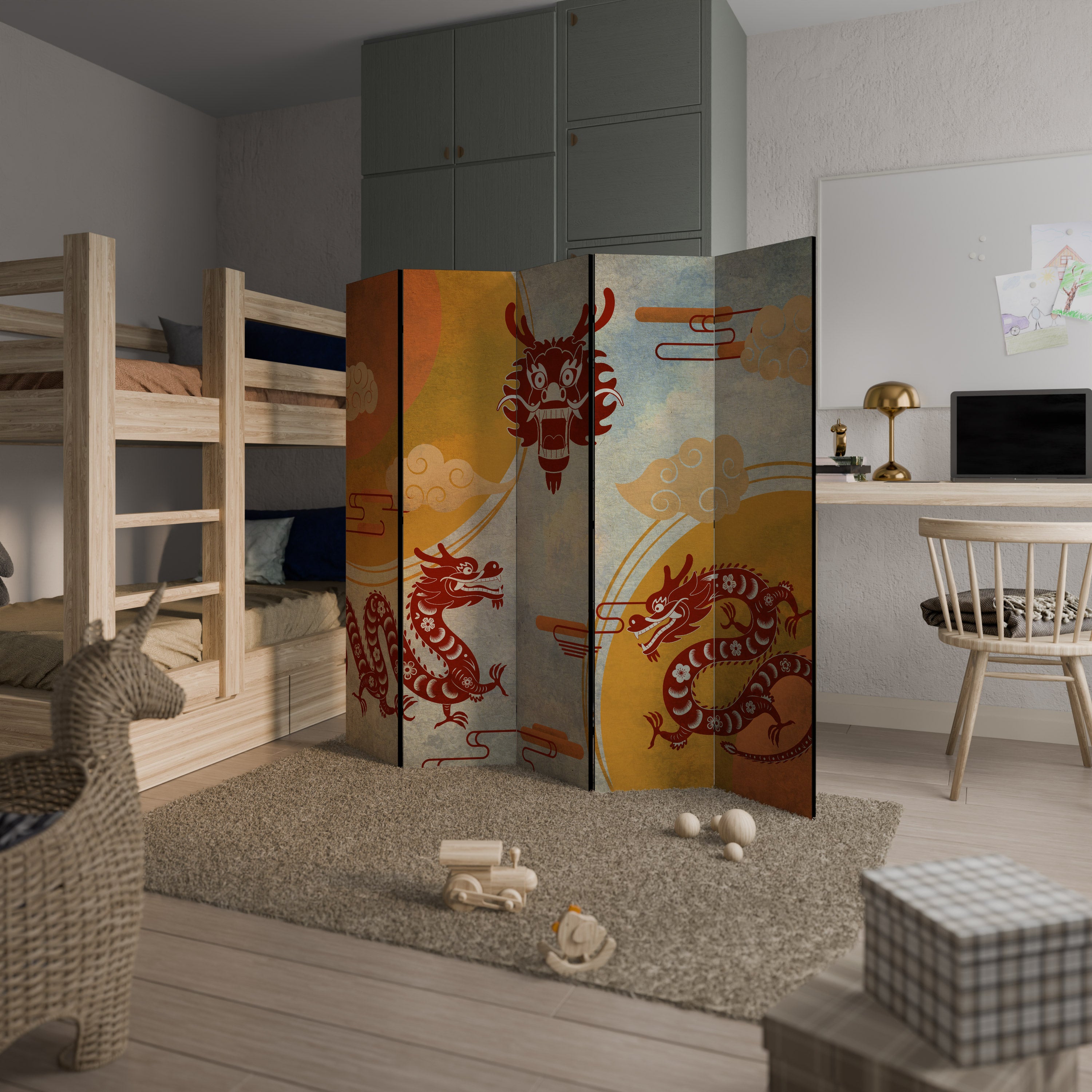 MYSTICAL DRAGON Dekoracyjny parawan 5-skrzydłowy