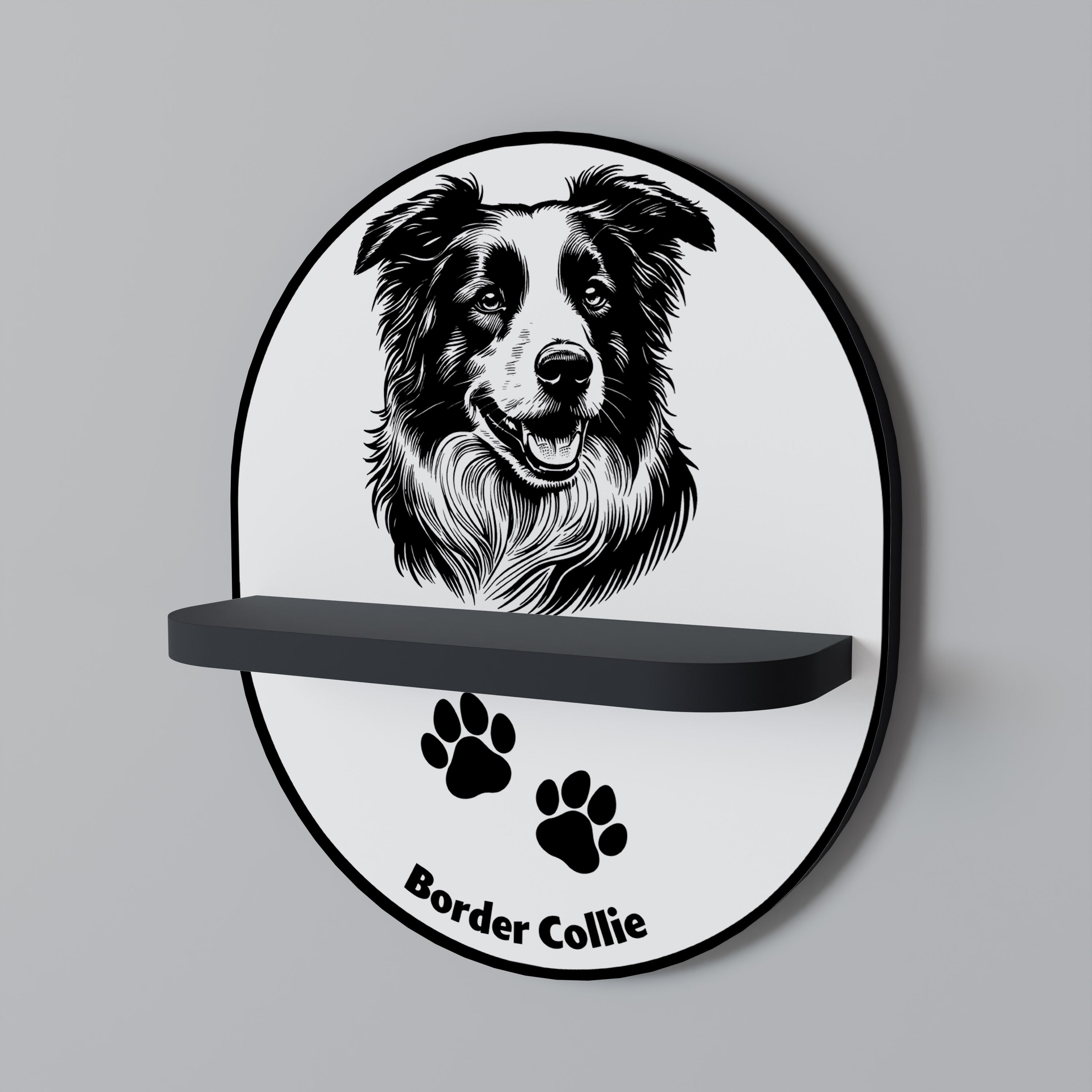 BORDER COLLIE Półka owalna Czarna