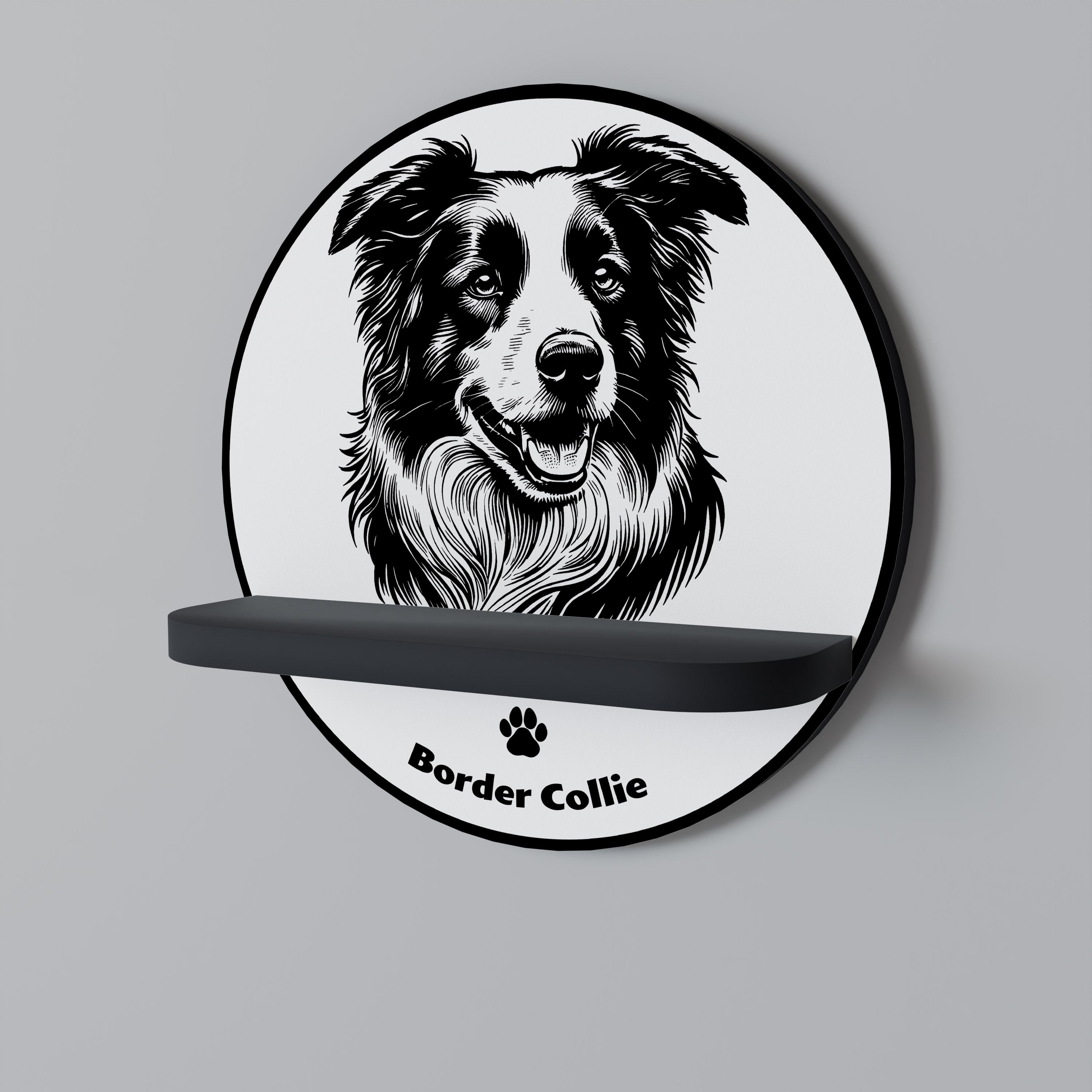 BORDER COLLIE Półka okrągła Czarna