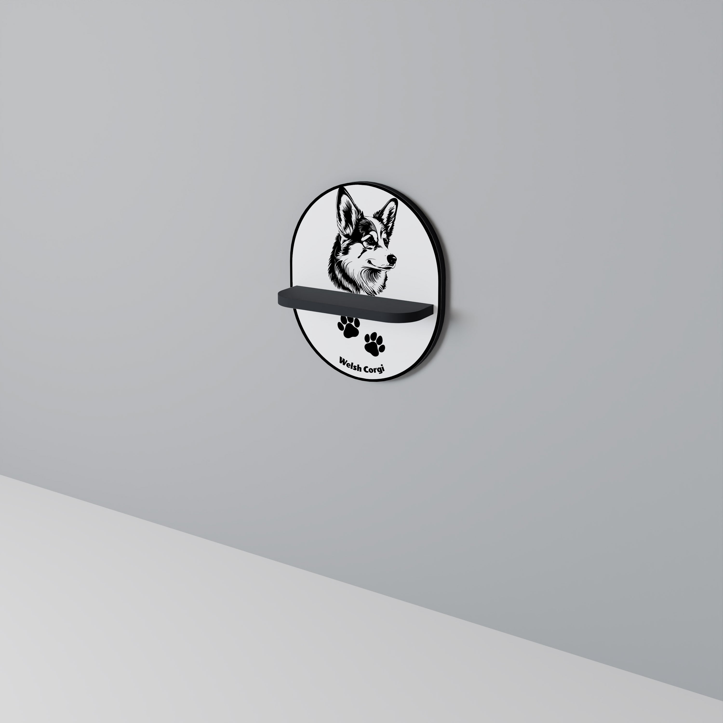 WELSH CORGI PEMBROKE Półka owalna Czarna