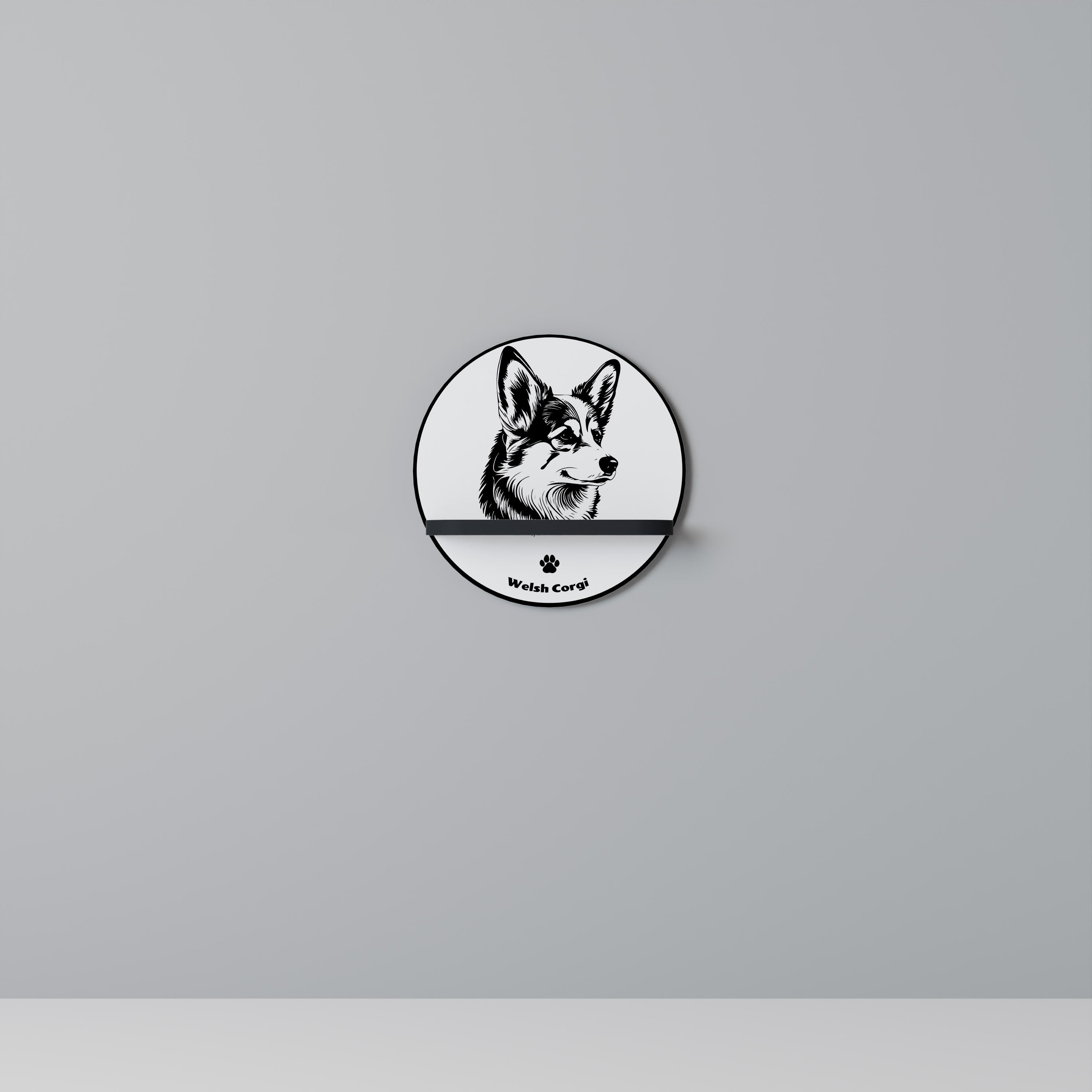 WELSH CORGI PEMBROKE Półka okrągła Czarna