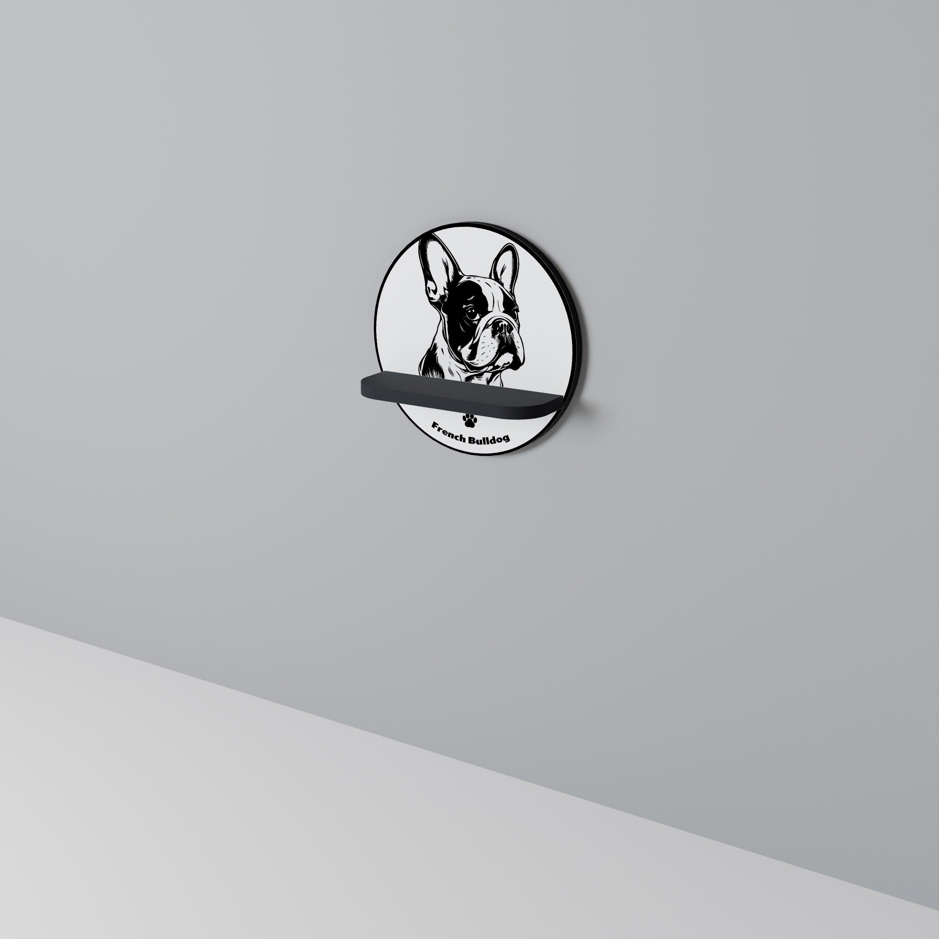 FRENCH BULLDOG Półka okrągła Czarna