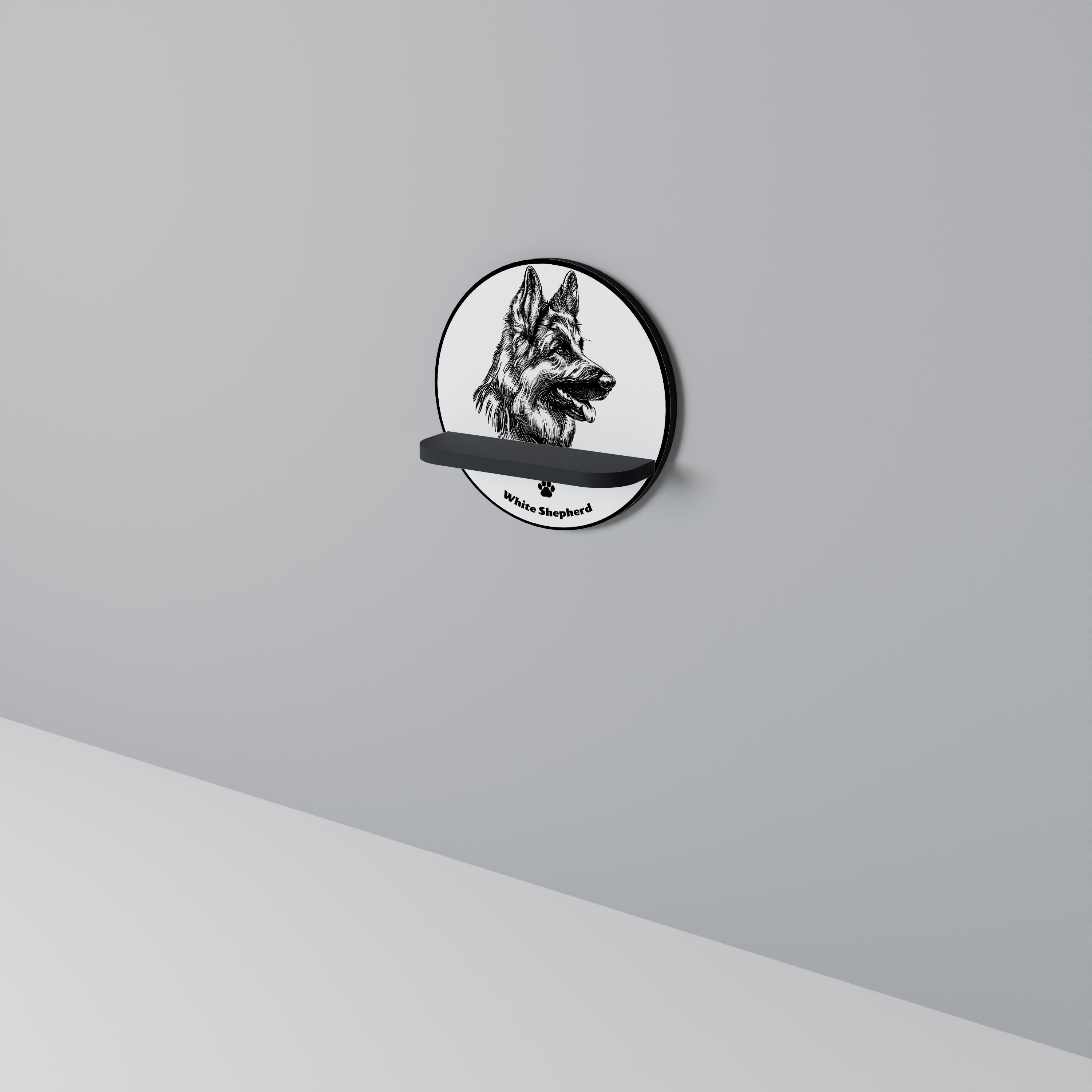 WHITE SHEPHERD DOG Półka okrągła Czarna