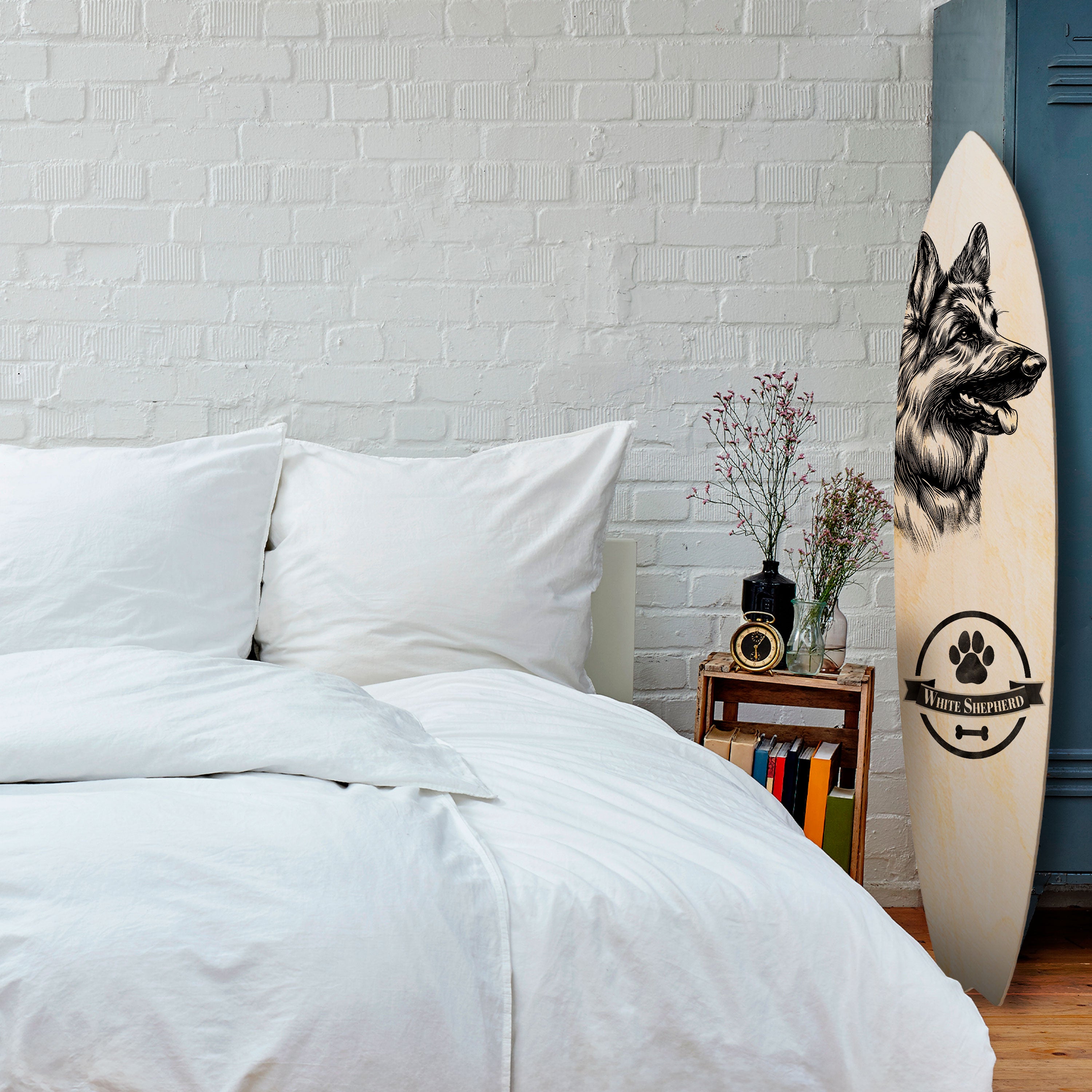 WHITE SHEPHERD DOG Dekoracyjna deska surfingowa