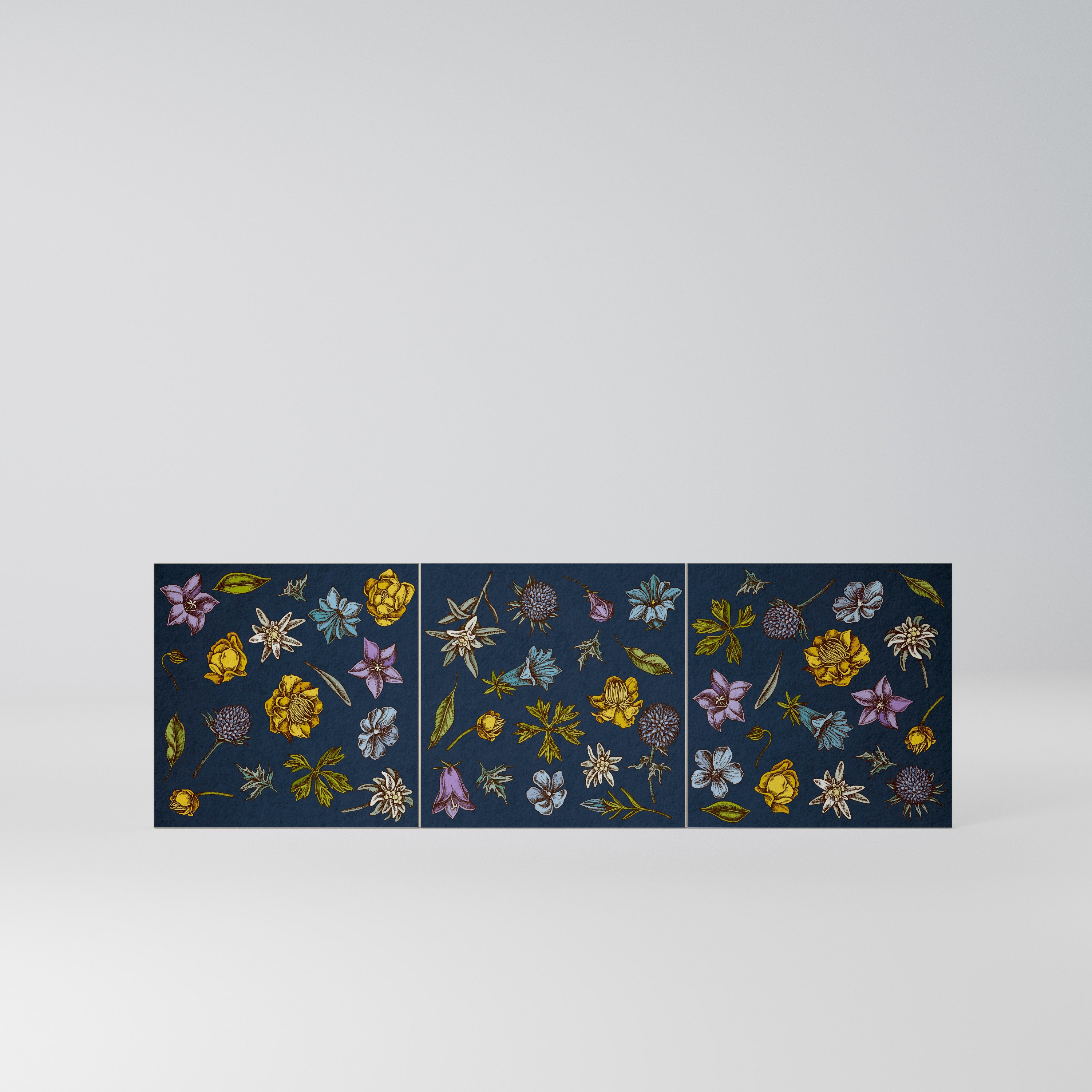 FLOWERS ON NAVY BLUE Komplet 3 frontów do komody 3-drzwiowej