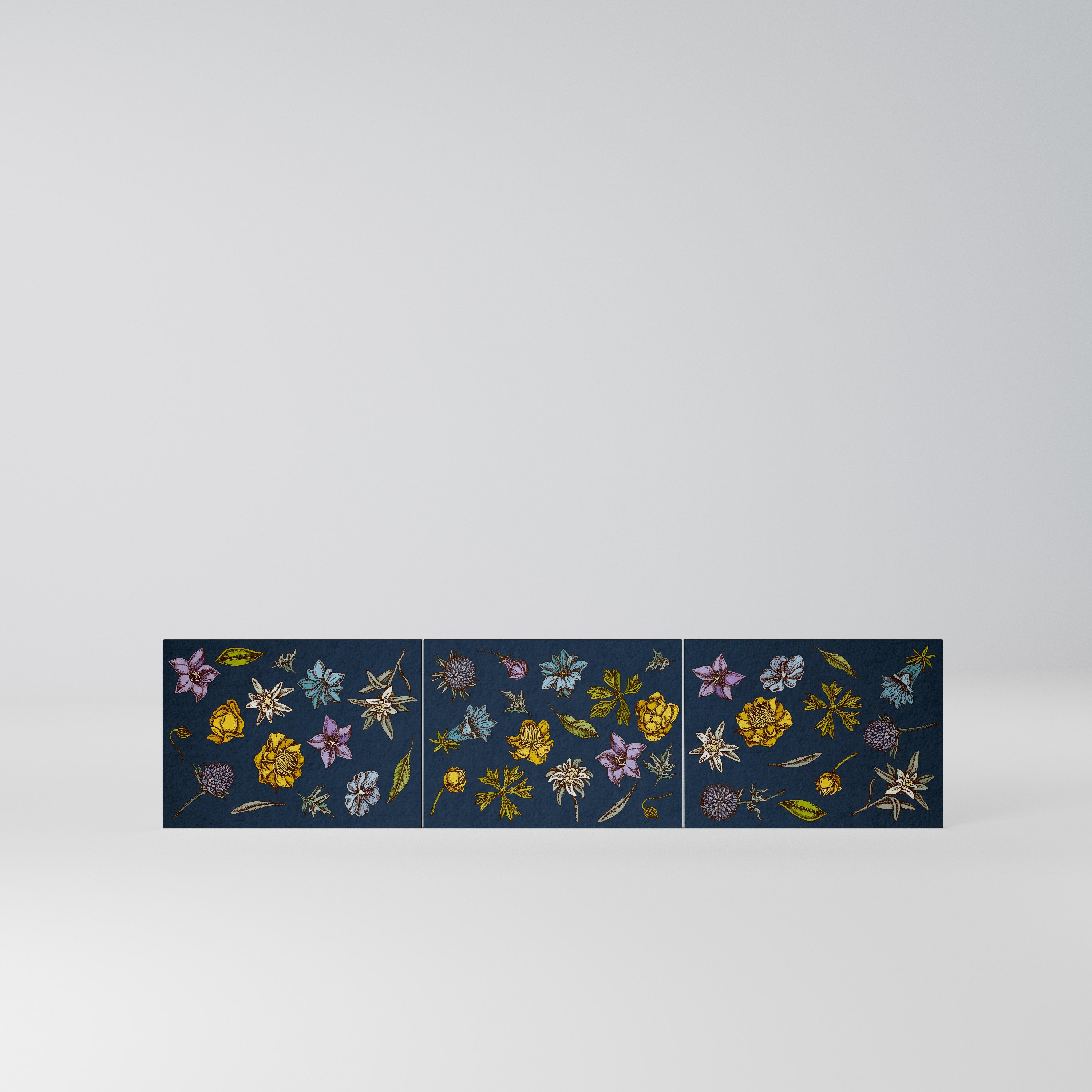 FLOWERS ON NAVY BLUE Komplet 3 frontów do szafki RTV 3-drzwiowej