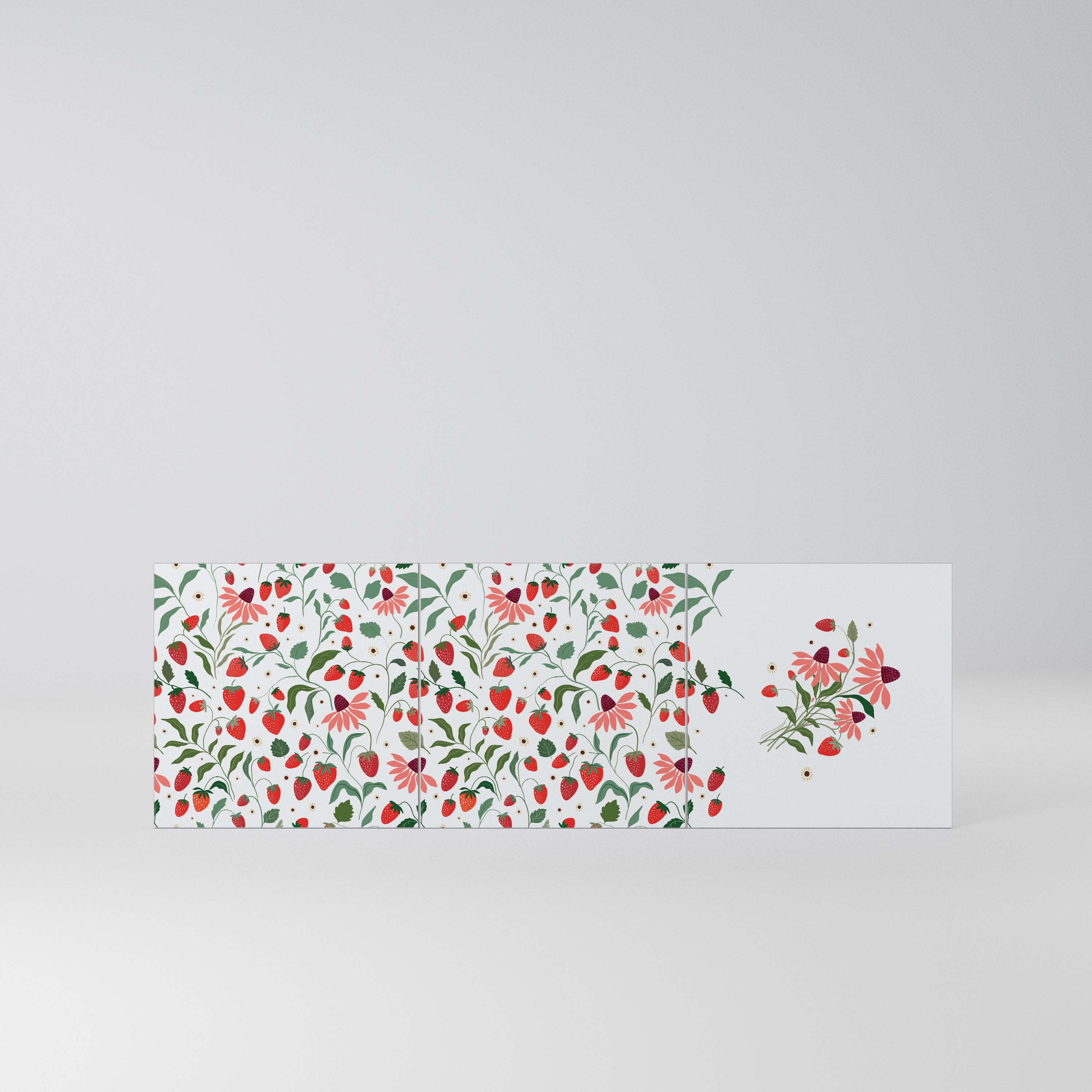 FLOWERS AND STRAWBERRIES Komplet 3 frontów do komody 3-drzwiowej