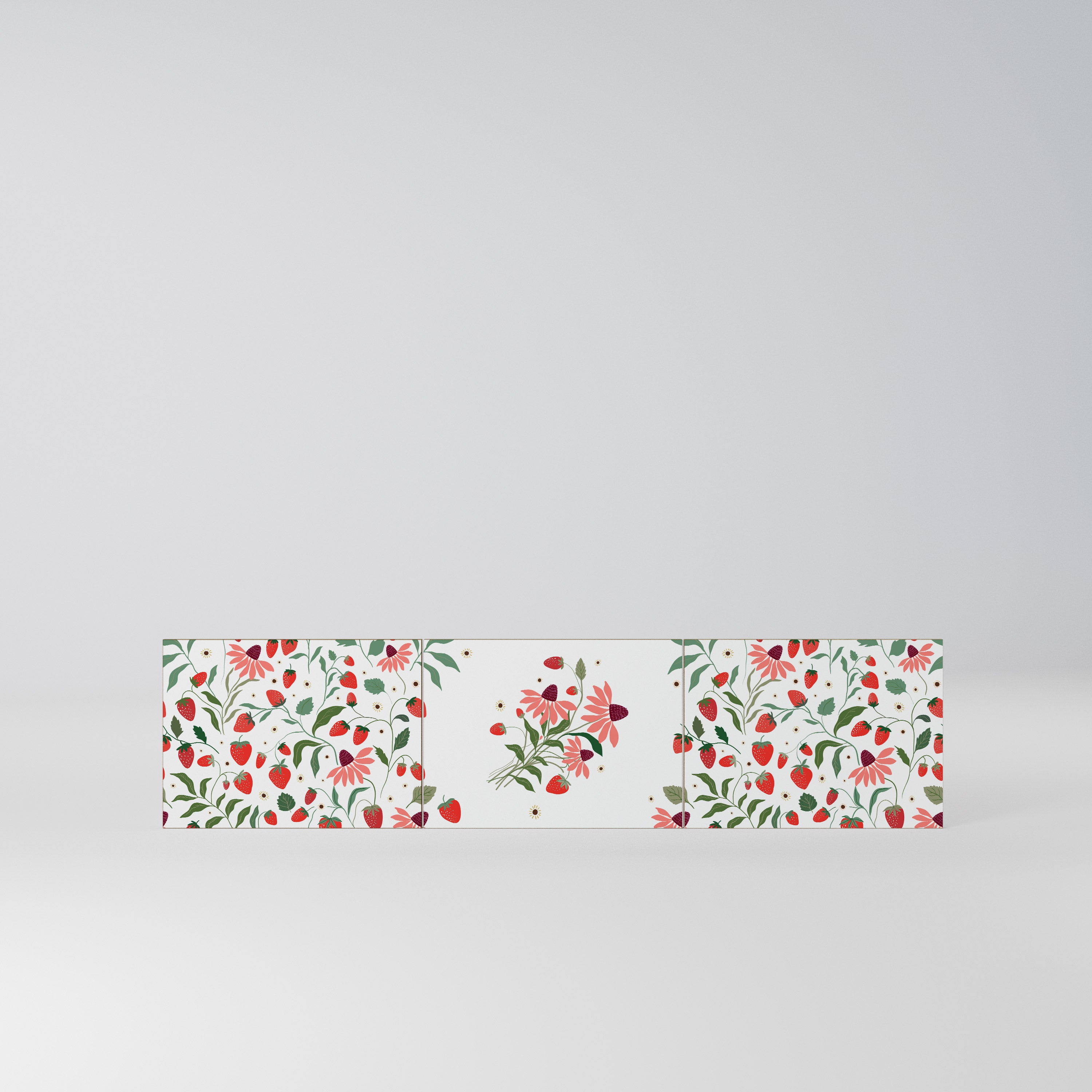 FLOWERS AND STRAWBERRIES Komplet 3 frontów do szafki RTV 3-drzwiowej