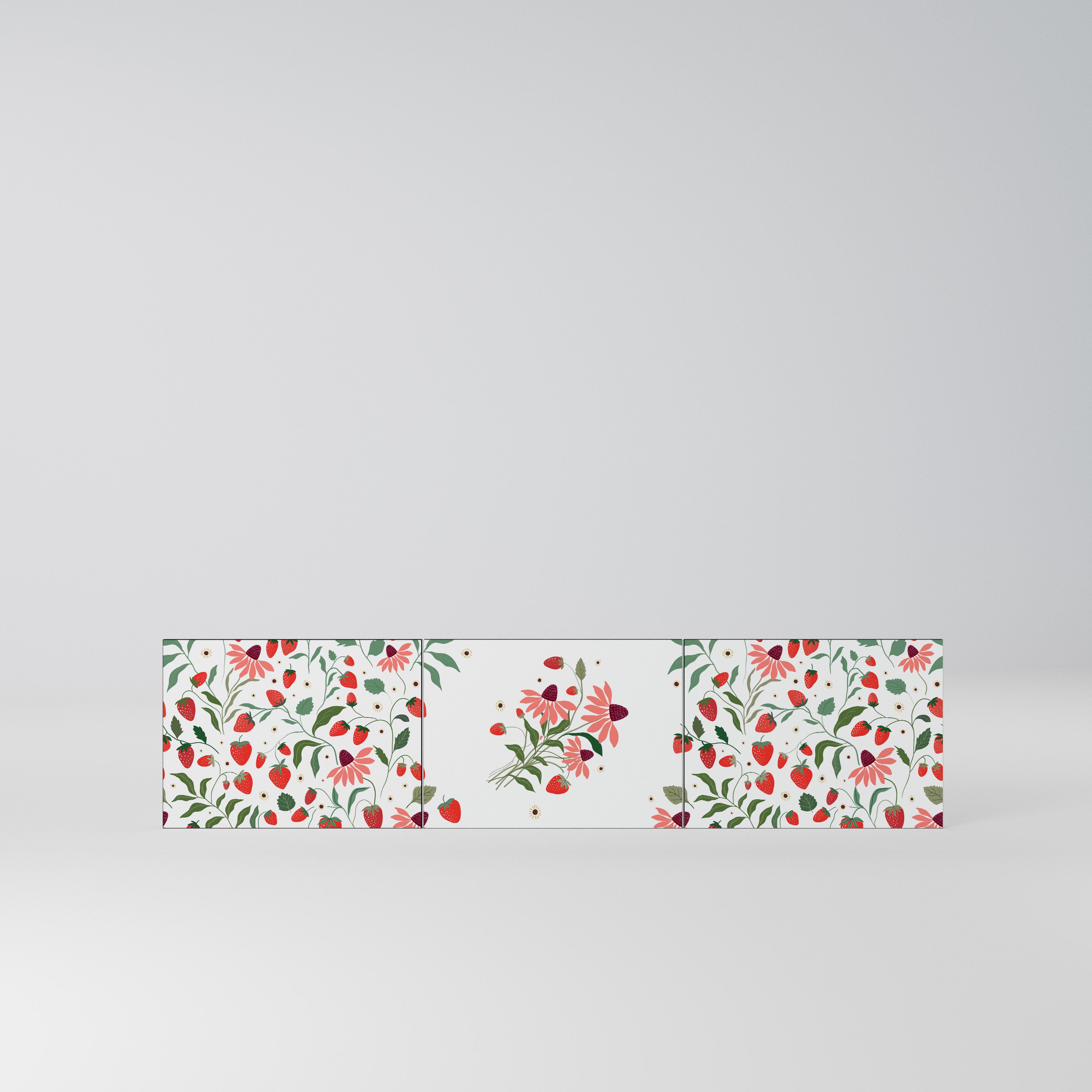 FLOWERS AND STRAWBERRIES Komplet 3 frontów do szafki RTV 3-drzwiowej