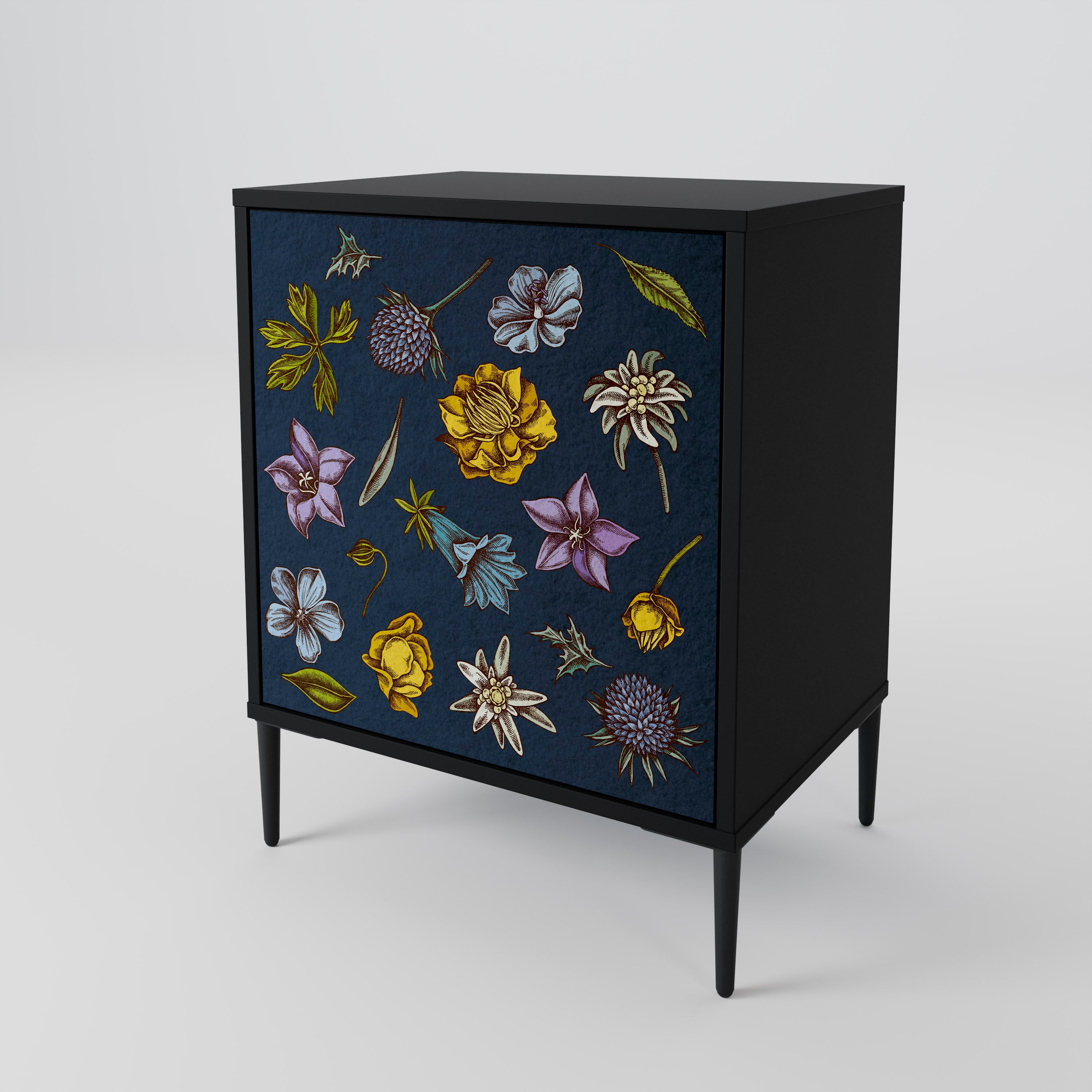 FLOWERS ON NAVY BLUE Komoda 1-drzwiowa korpus Czarny