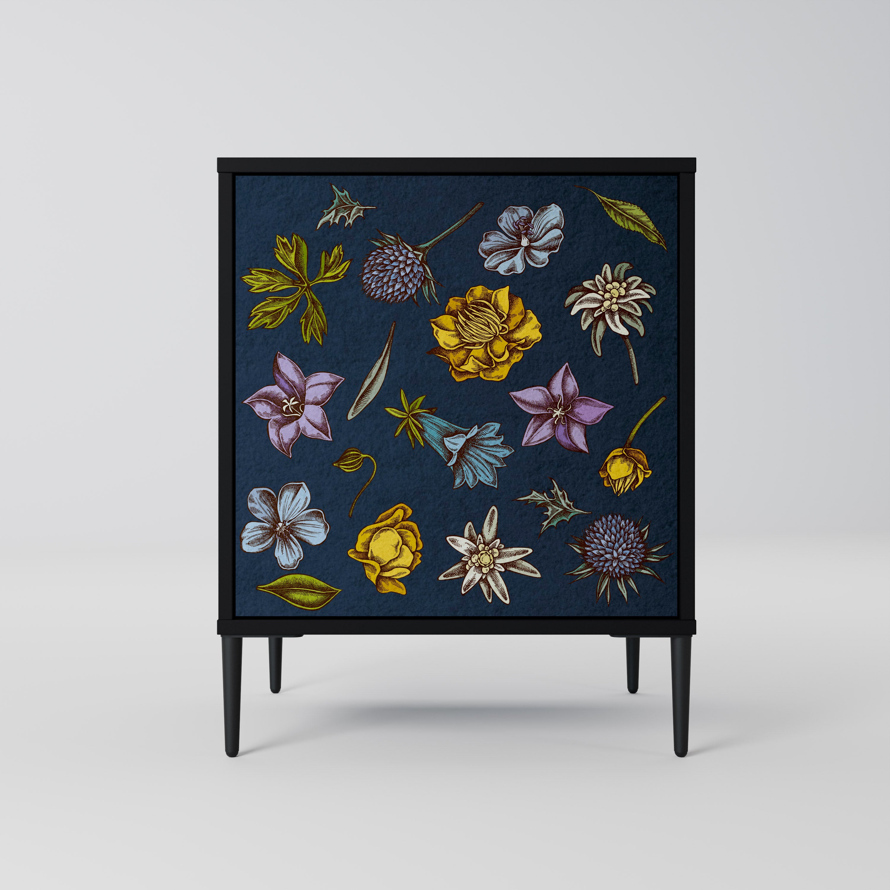 FLOWERS ON NAVY BLUE Komoda 1-drzwiowa korpus Czarny
