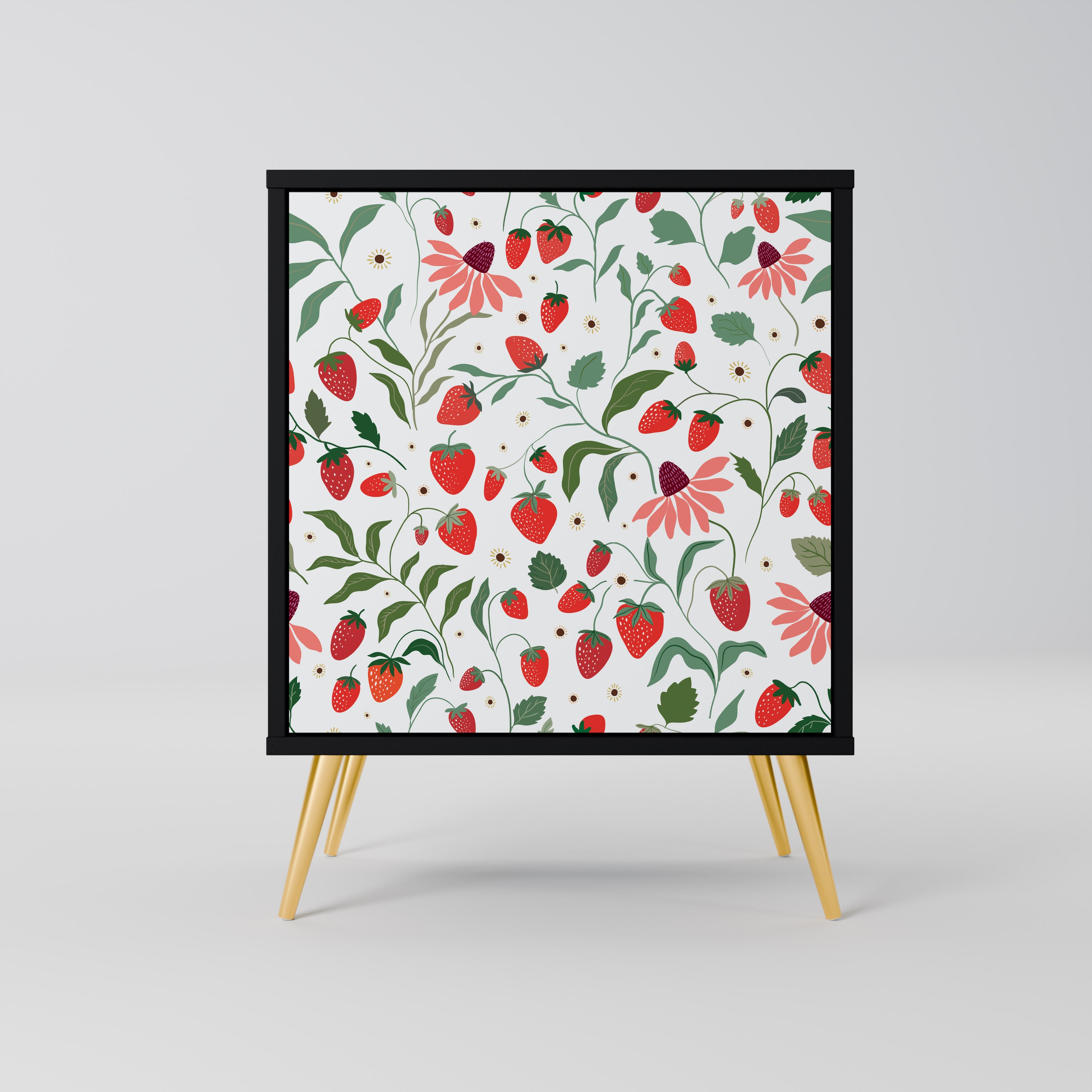 FLOWERS AND STRAWBERRIES Komoda 1-drzwiowa korpus Czarny