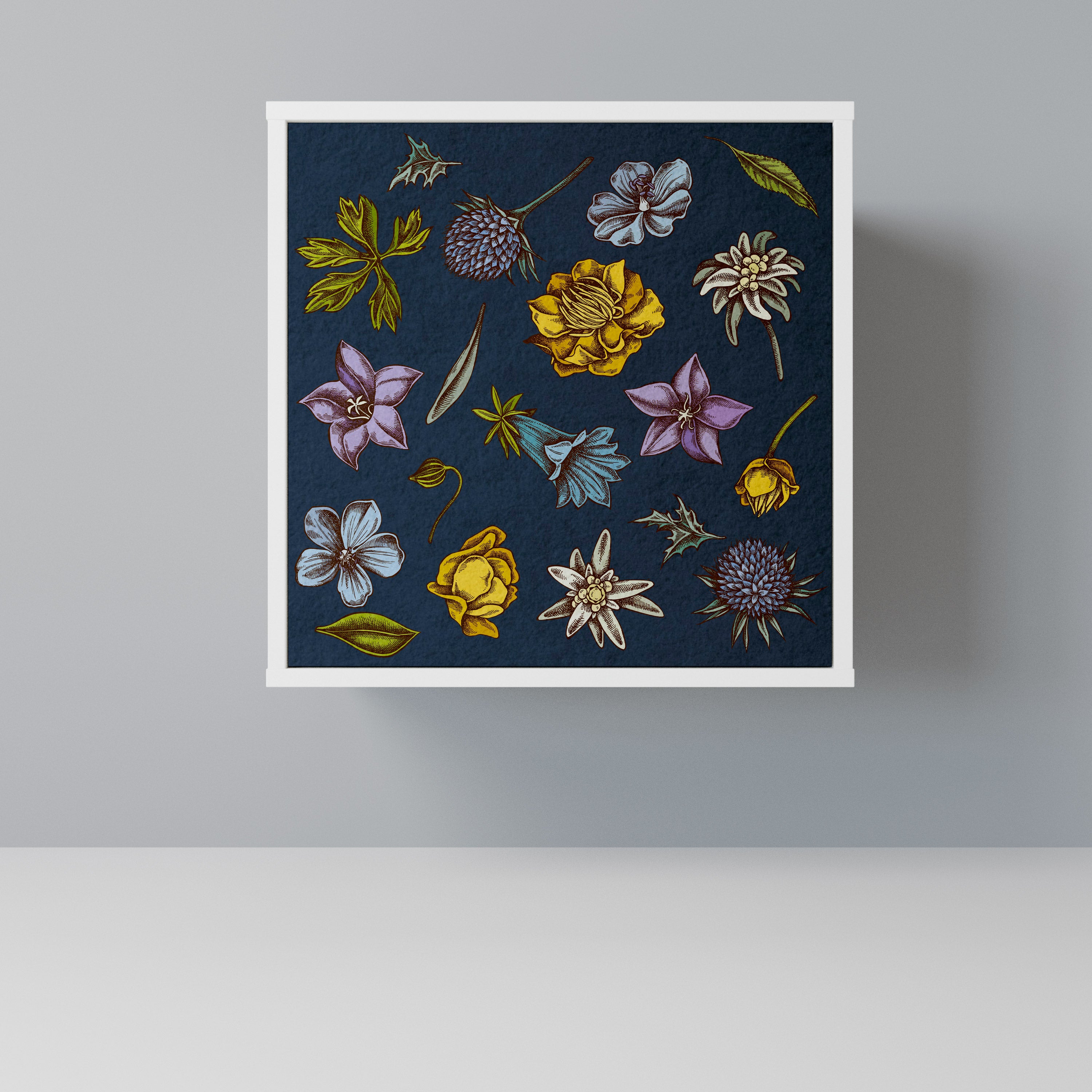 FLOWERS ON NAVY BLUE Komoda 1-drzwiowa korpus Biały