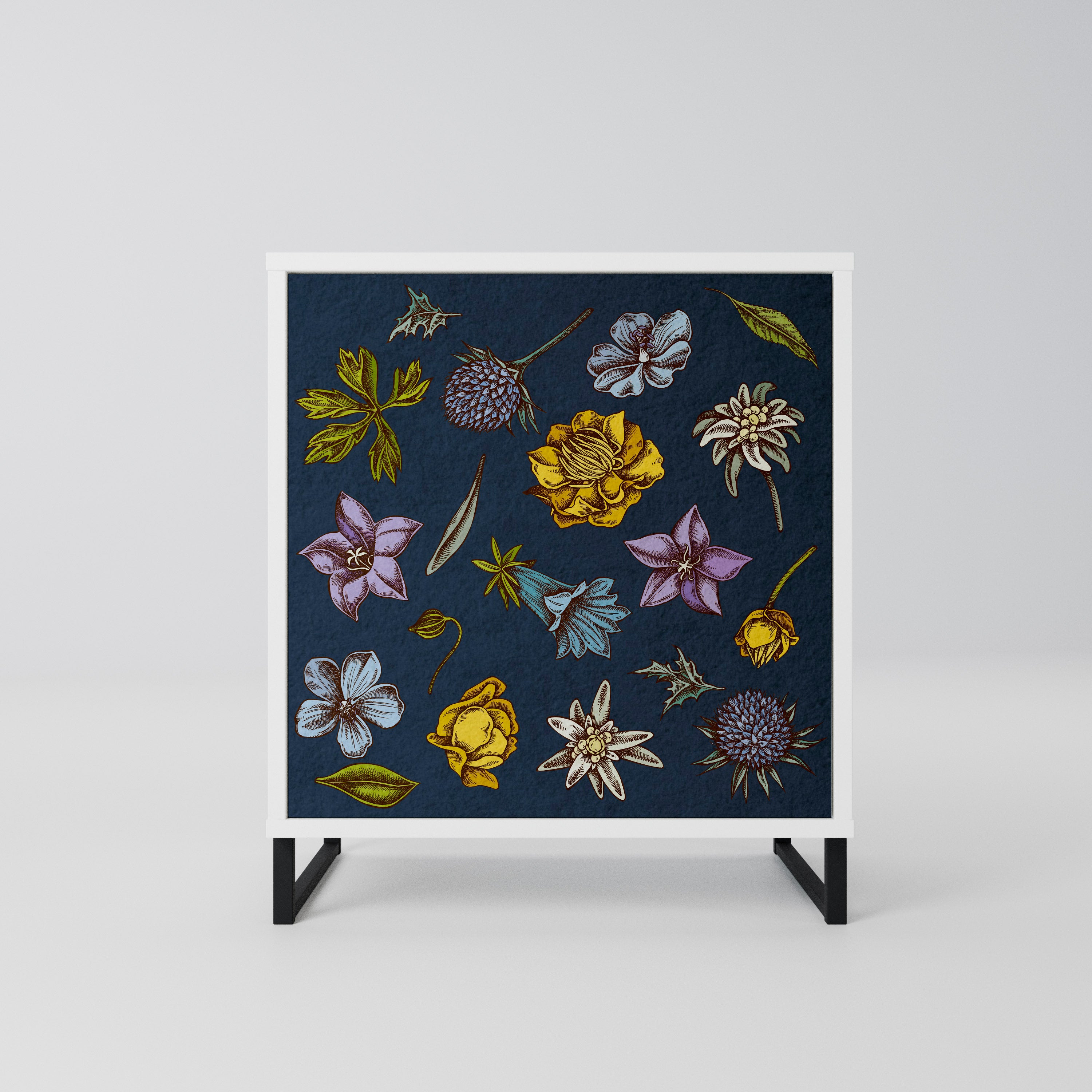 FLOWERS ON NAVY BLUE Komoda 1-drzwiowa korpus Biały