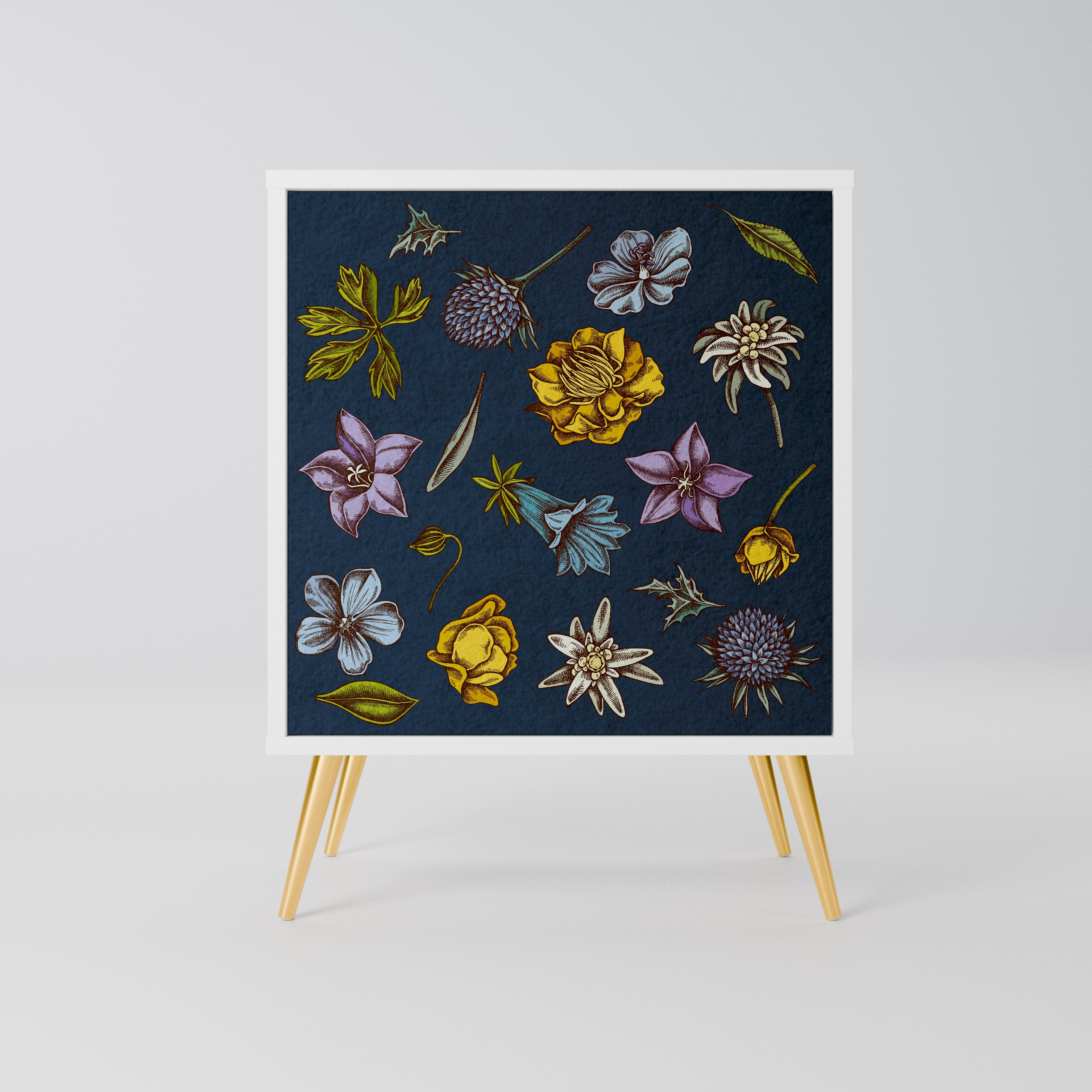 FLOWERS ON NAVY BLUE Komoda 1-drzwiowa korpus Biały