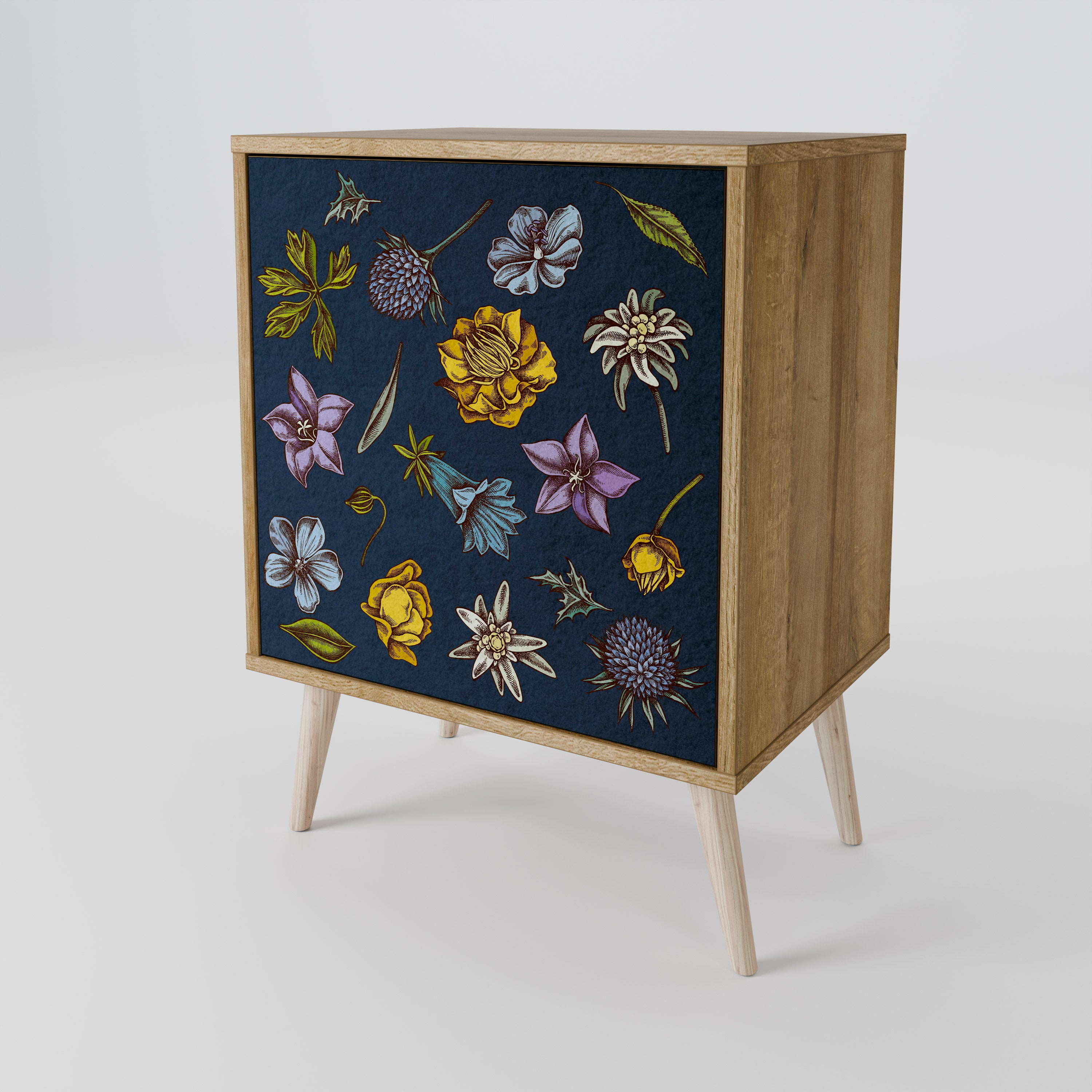 FLOWERS ON NAVY BLUE Komoda 1-drzwiowa korpus Dąb Riva