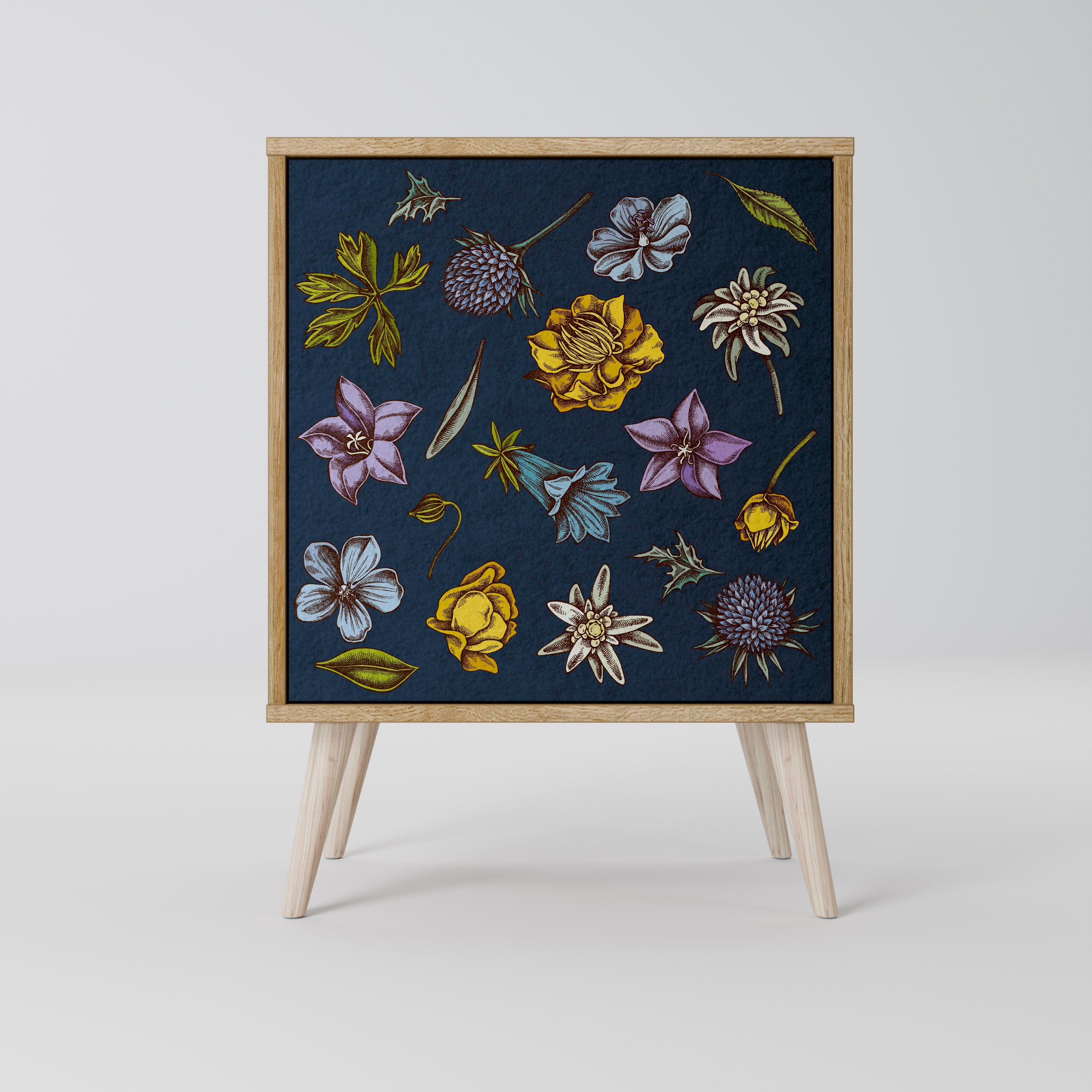 FLOWERS ON NAVY BLUE Komoda 1-drzwiowa korpus Dąb Riva