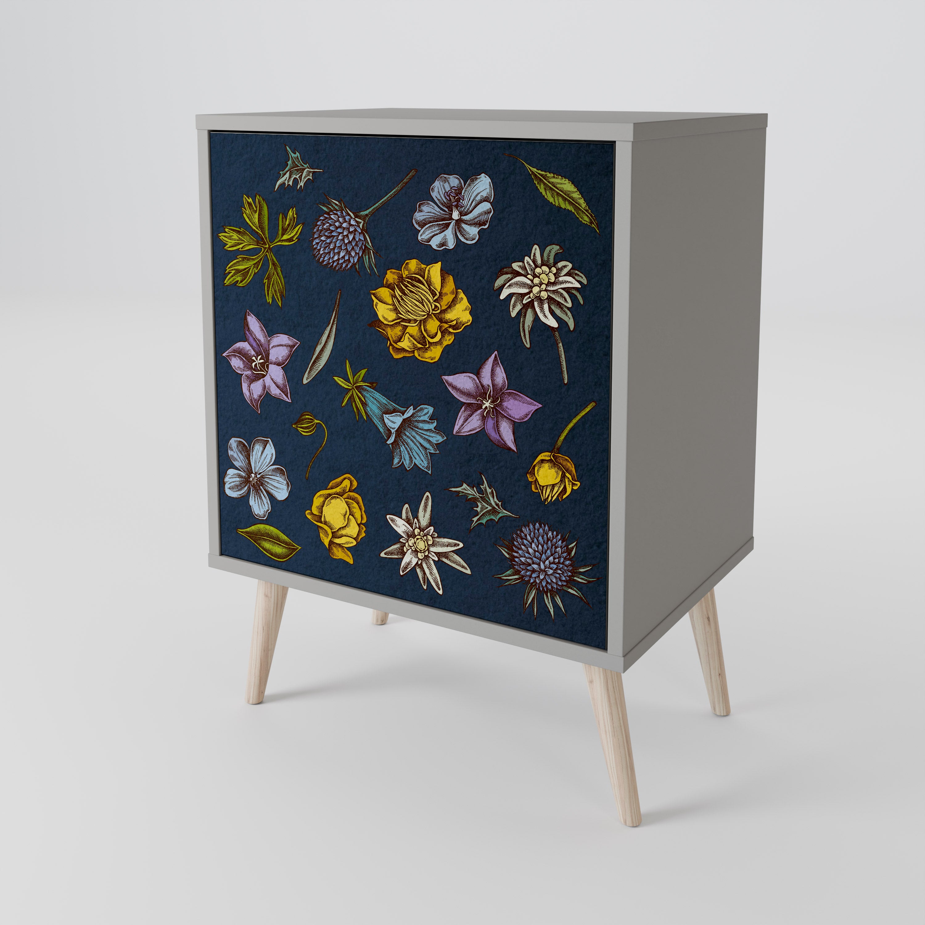 FLOWERS ON NAVY BLUE Komoda 1-drzwiowa korpus Szary