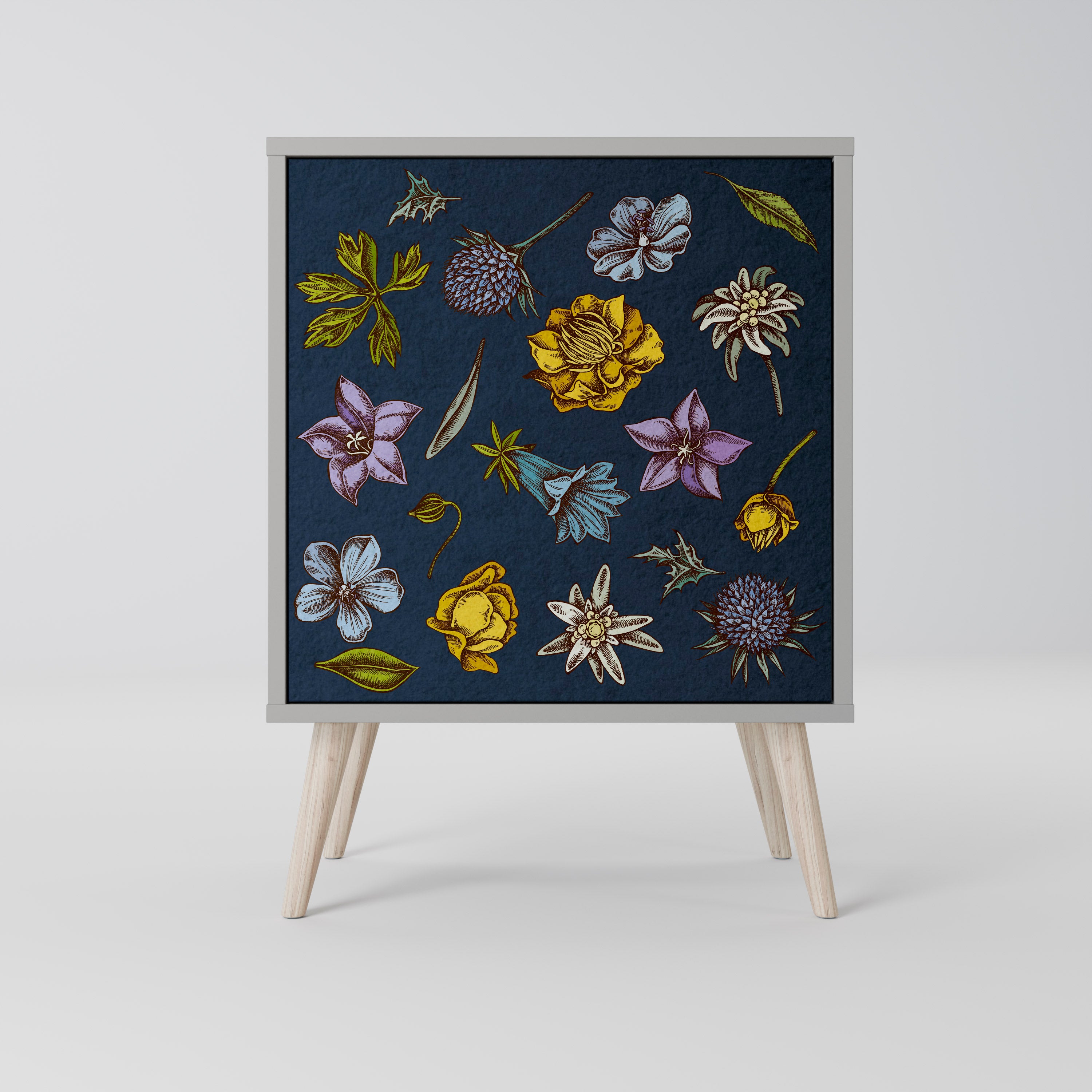 FLOWERS ON NAVY BLUE Komoda 1-drzwiowa korpus Szary